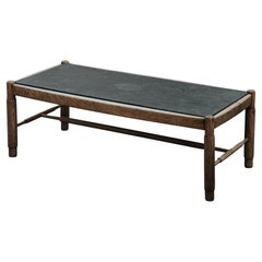 Vintage Slate And Oak Coffee Table From France, Circa 1970