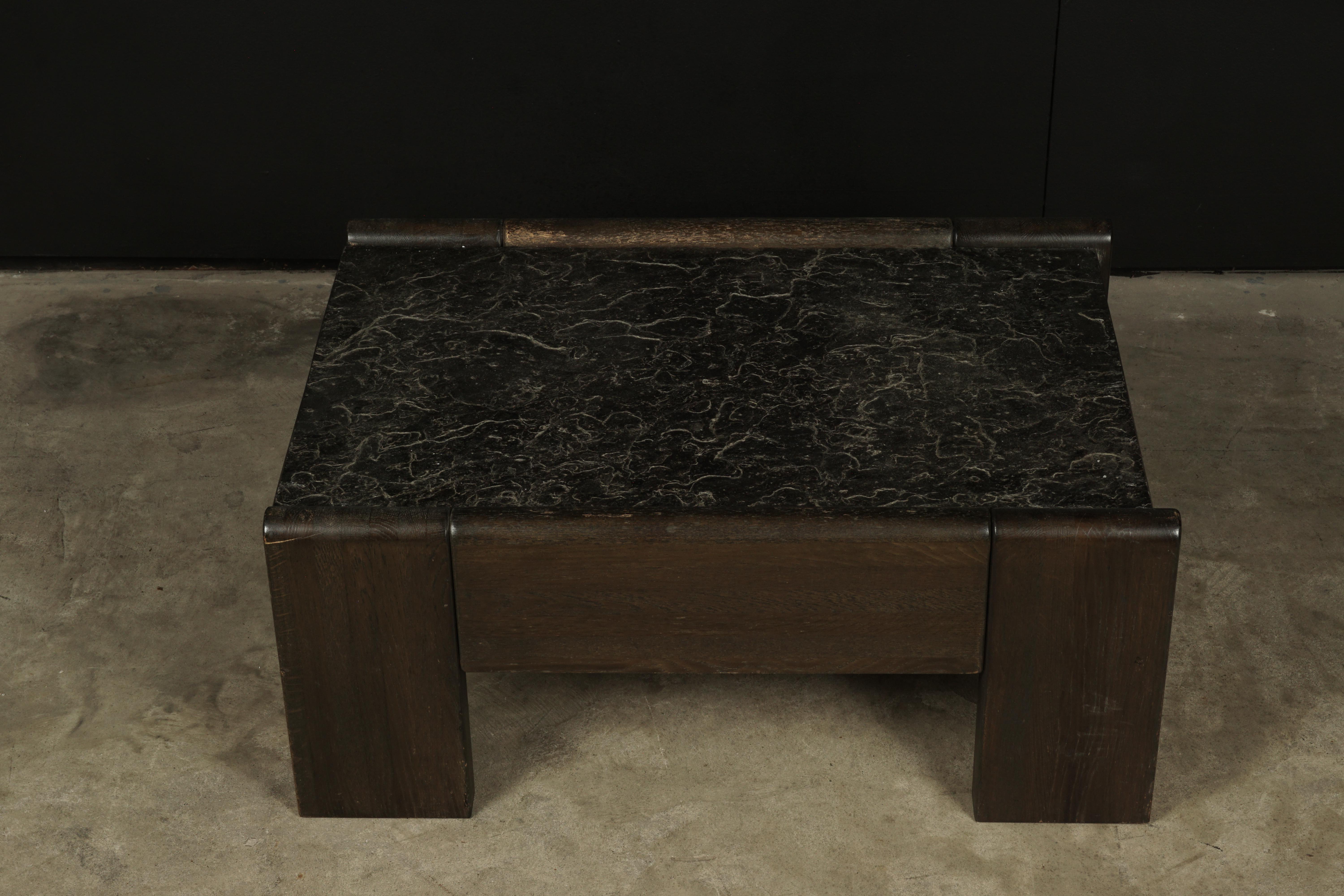 Vintage slate coffee table from the Netherlands, 1960s. Solid slate stone top on a pine base. Very light wear and patina.