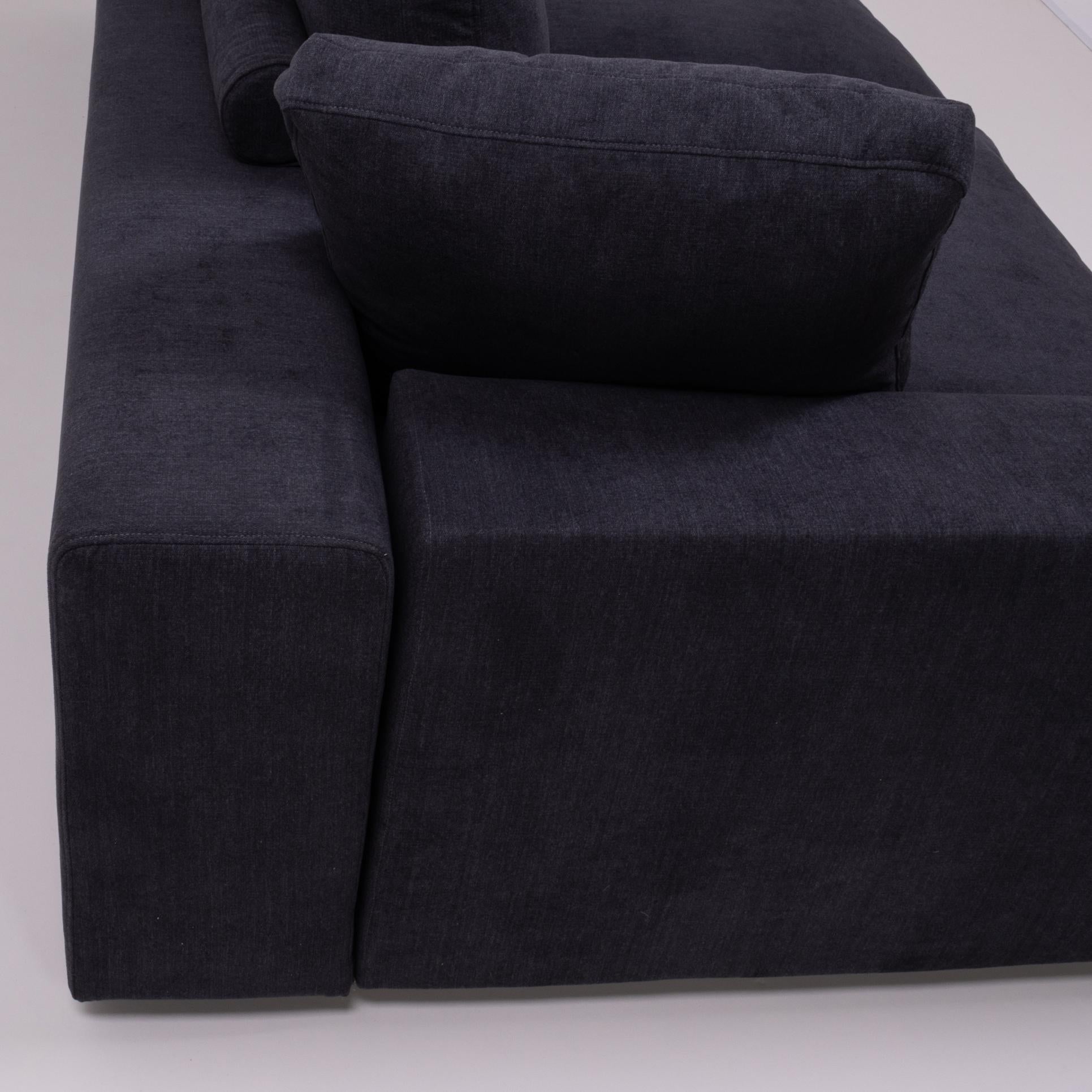 Italian Flexform Vintage Slate Grey Fabric Sofa