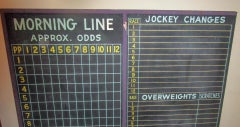 Vintage Slate Horse Racing Jockeys Morning Line Odds Chalkboard in Wooden Frame