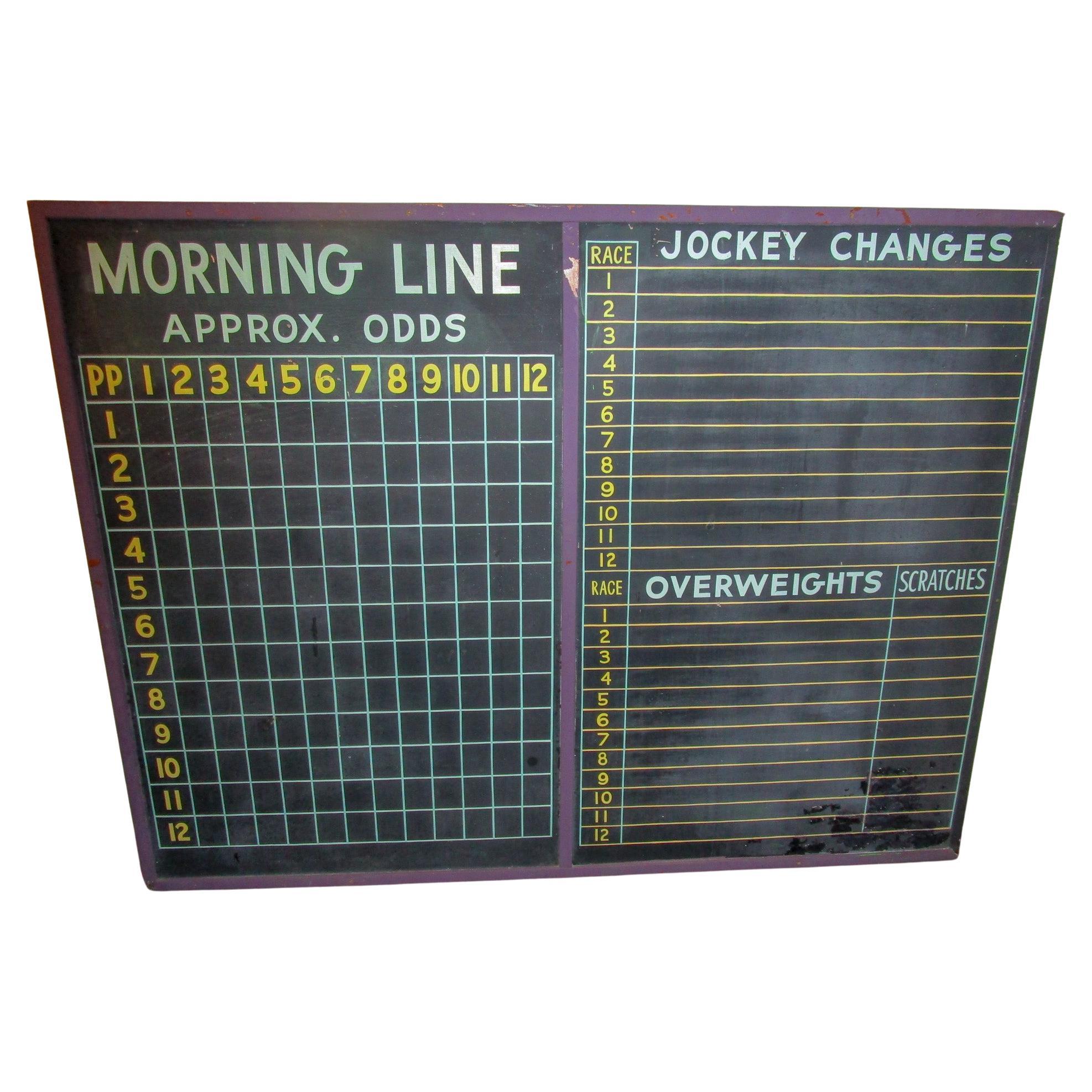 Vintage Slate Horse Racing Jockeys Morning Line Odds Chalkboard in Wooden Frame