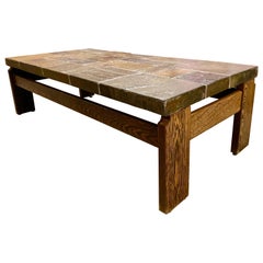 Table basse vintage avec plateau en ardoise, Belgique, vers 1970