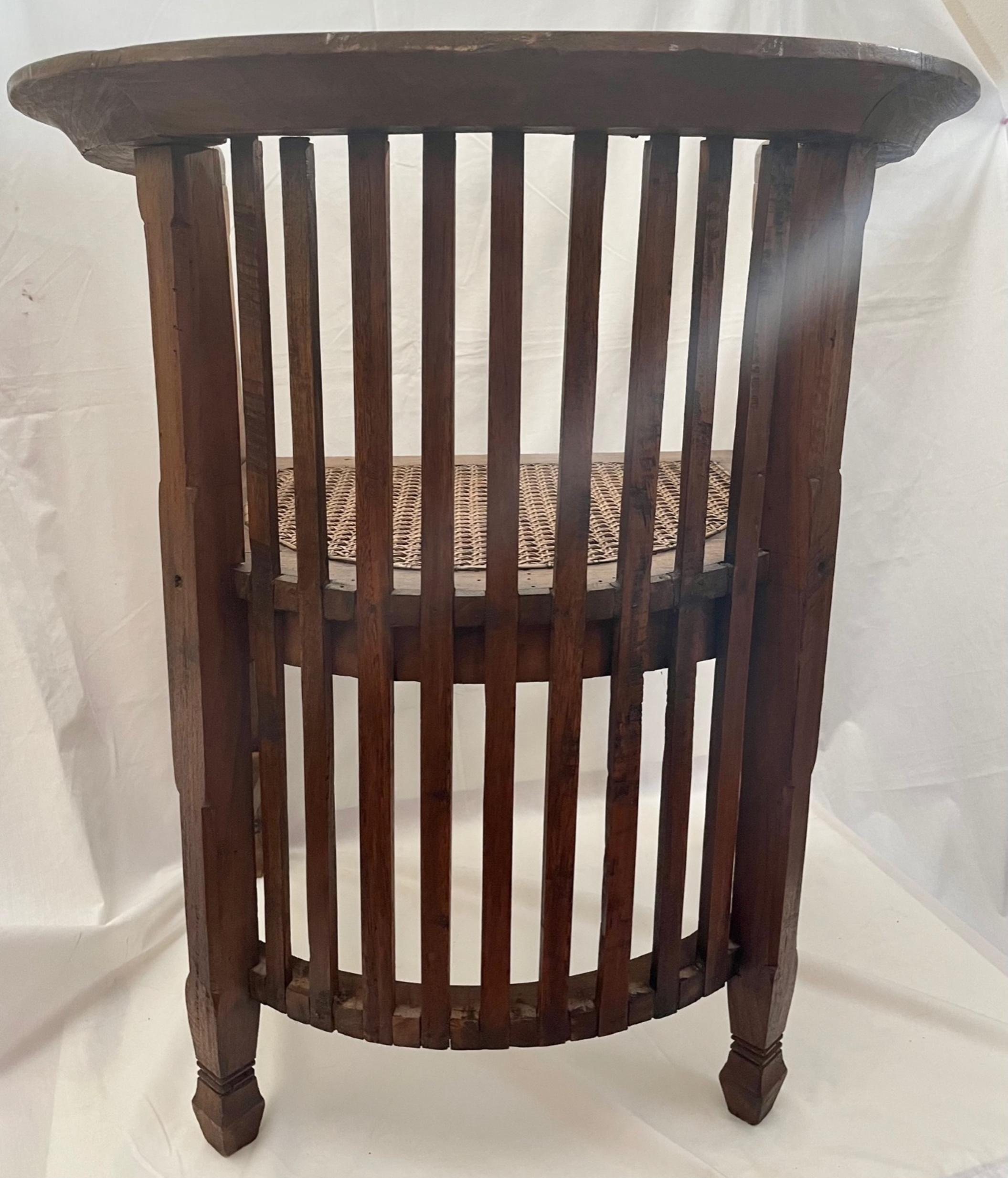 20th Century Vintage Slatted Barrel Back Hand Carved Chair