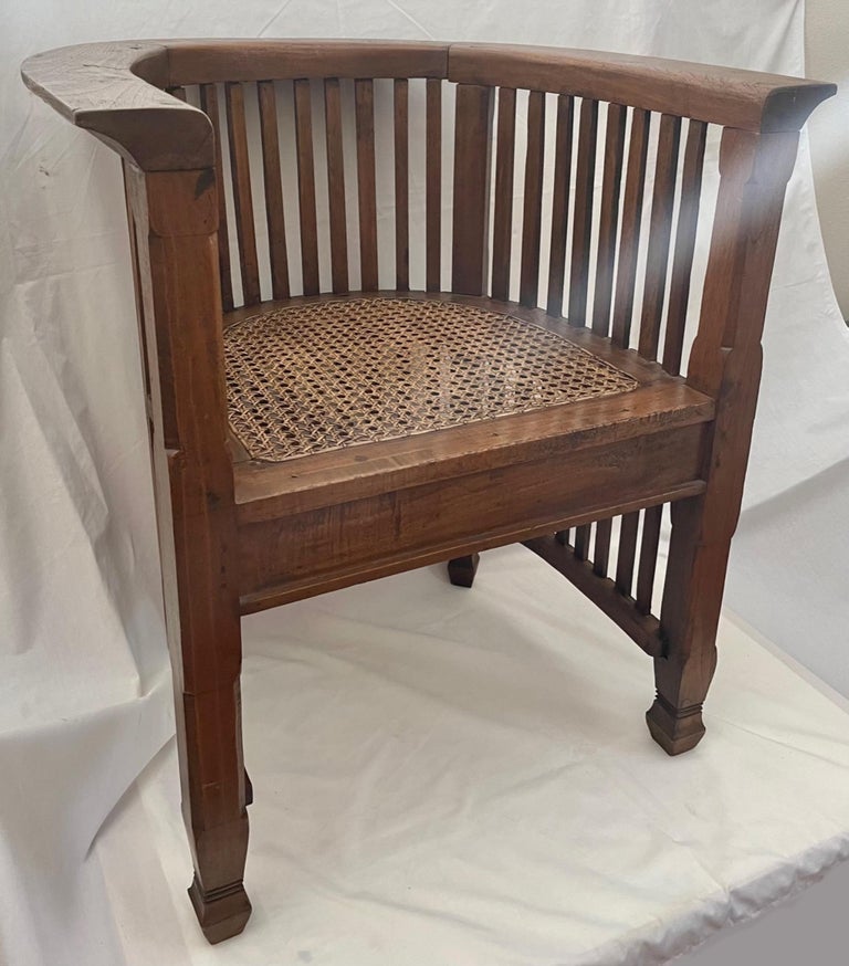 Vintage Slatted Barrel Back Hand Carved Chair For Sale at 1stDibs