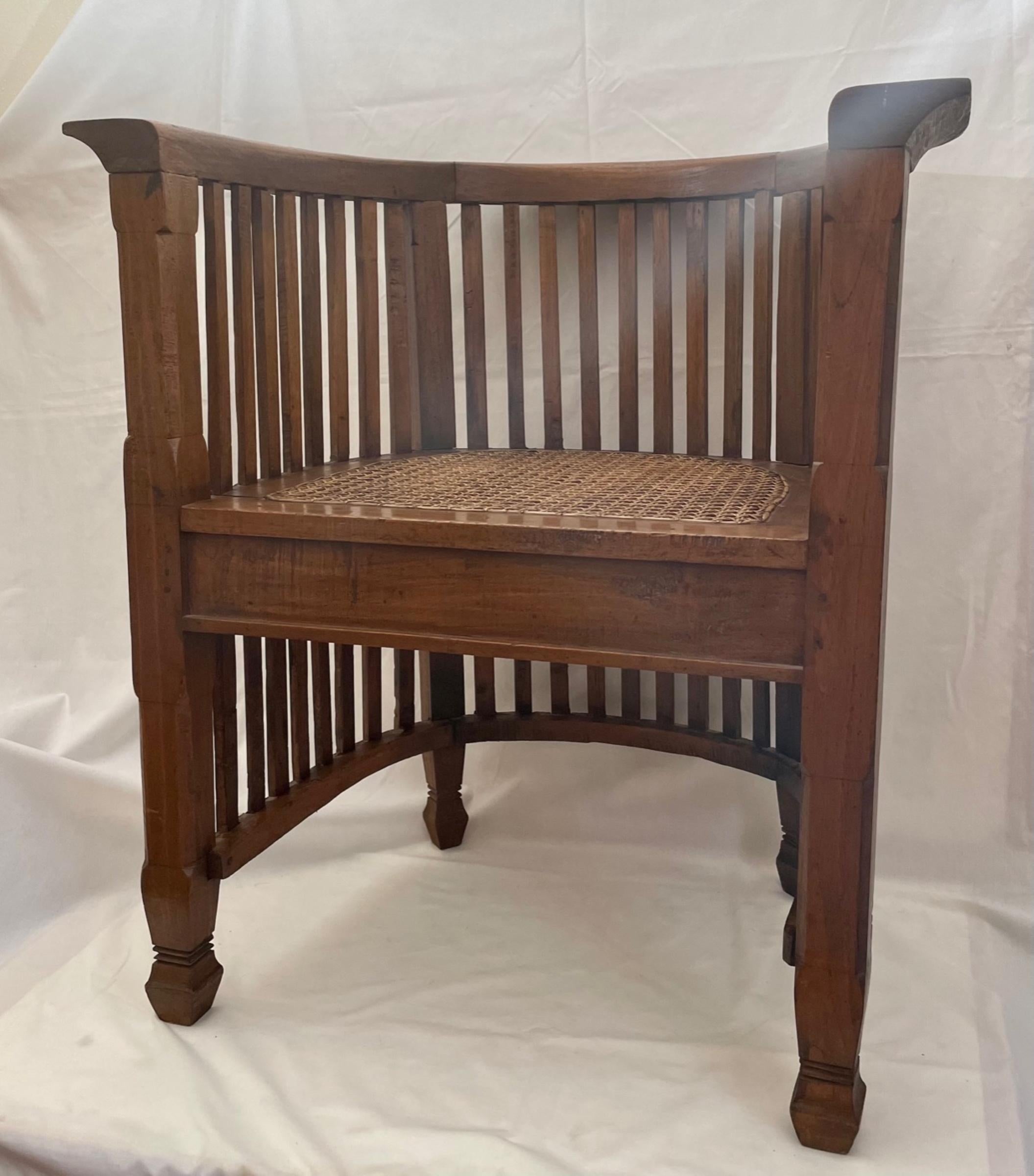 Arts and Crafts Vintage Slatted Barrel Back Hand Carved Chair