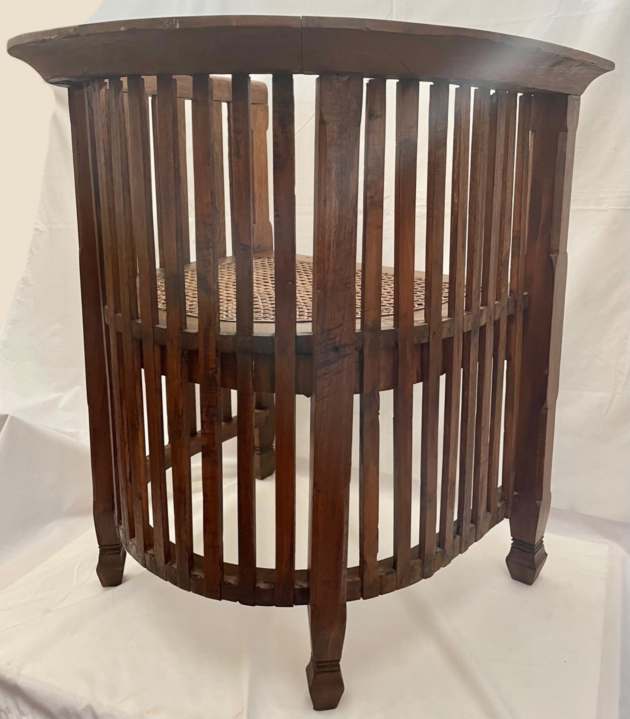 American Vintage Slatted Barrel Back Hand Carved Chair
