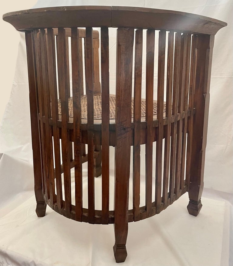 Vintage Slatted Barrel Back Hand Carved Chair For Sale at 1stDibs wooden barrel chair, wood
