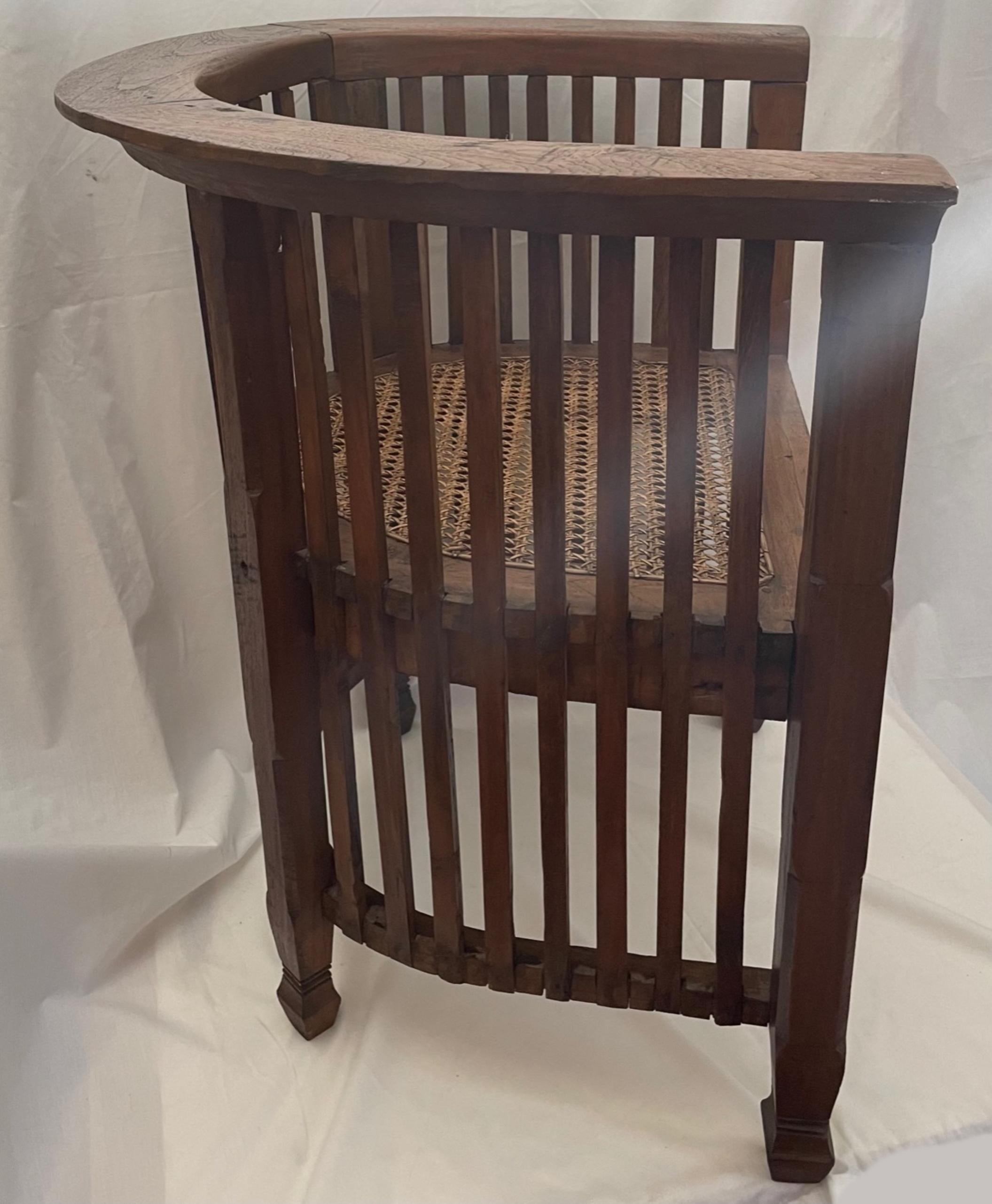 Hand-Carved Vintage Slatted Barrel Back Hand Carved Chair