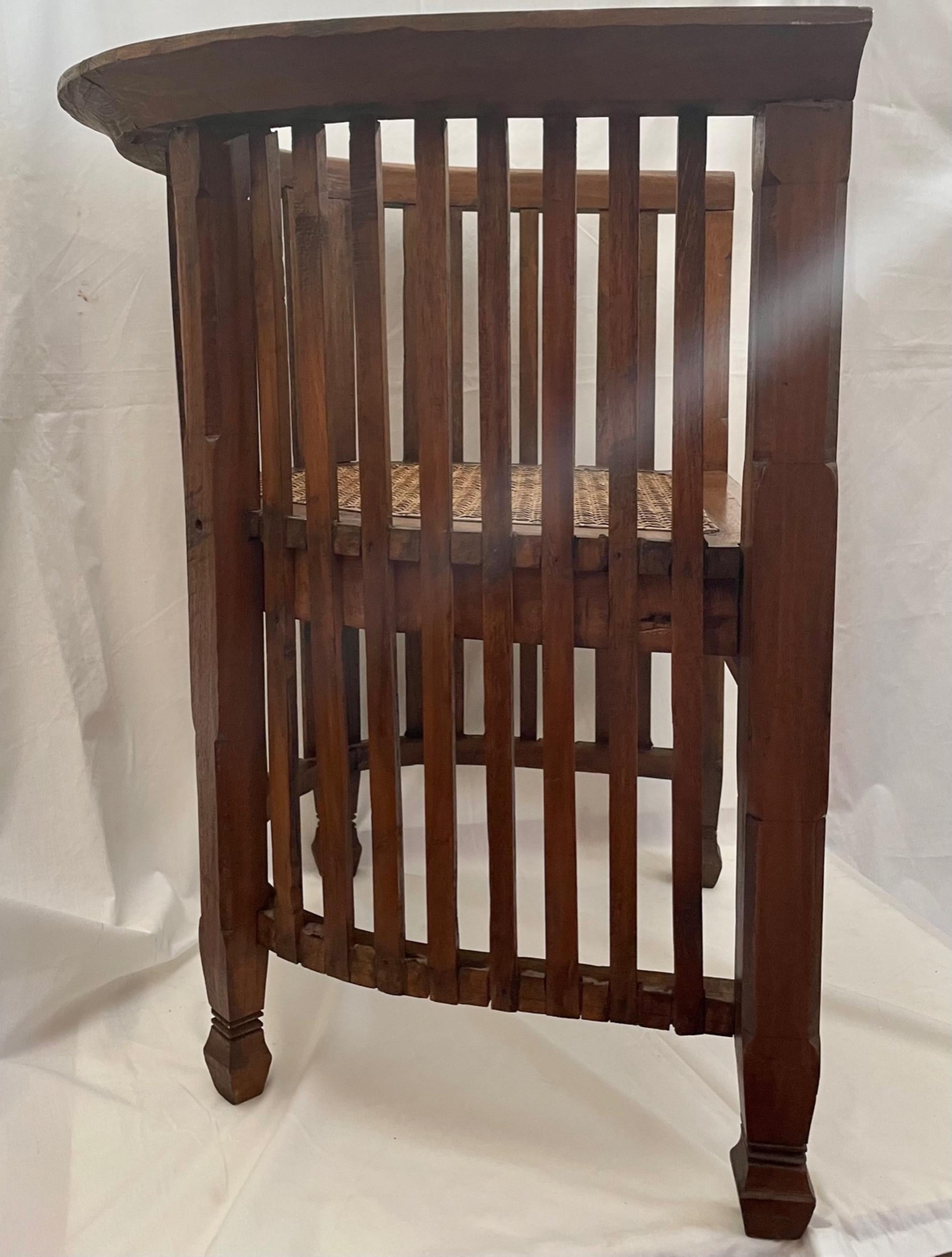 Vintage Slatted Barrel Back Hand Carved Chair In Good Condition In Vero Beach, FL