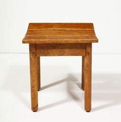 Vintage Slatted Oak Stool, France, Mid-20th Century