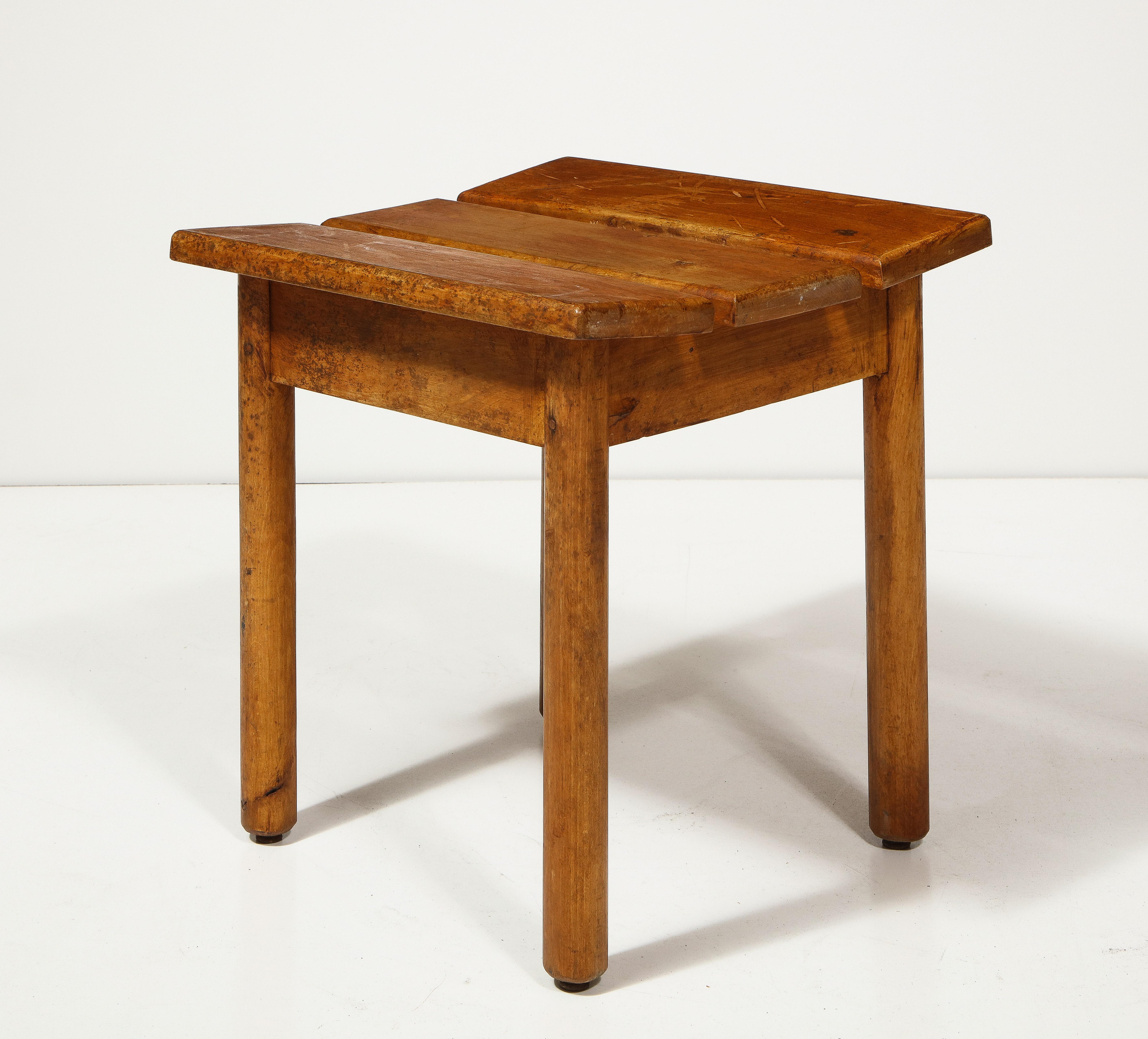 Vintage Slatted Oak Stool, France, Mid-20th Century In Good Condition For Sale In New York City, NY