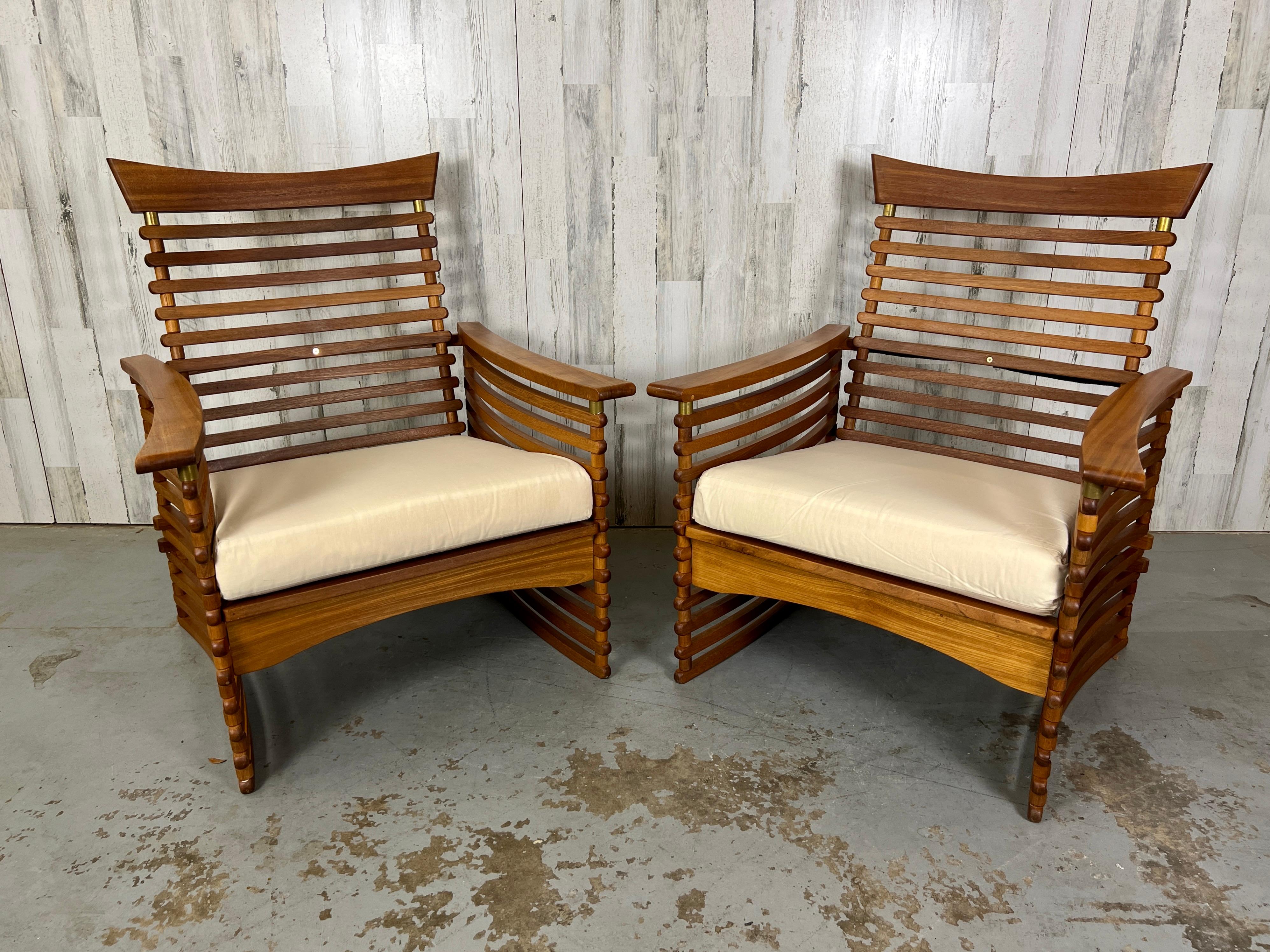 Vintage Lounge-Stühle aus Teakholz mit Lattenrost im Angebot 7