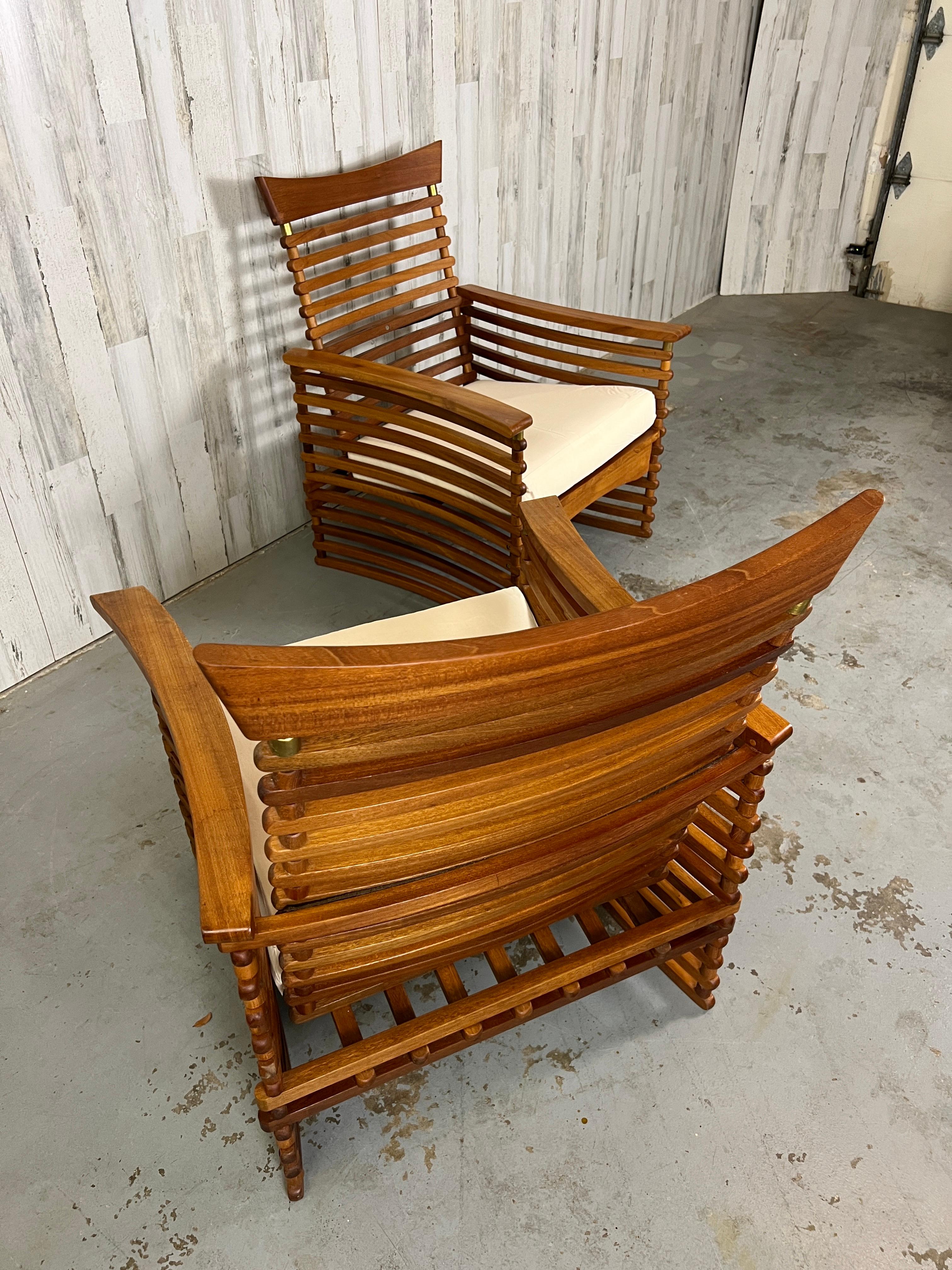 Vintage Lounge-Stühle aus Teakholz mit Lattenrost im Angebot 11