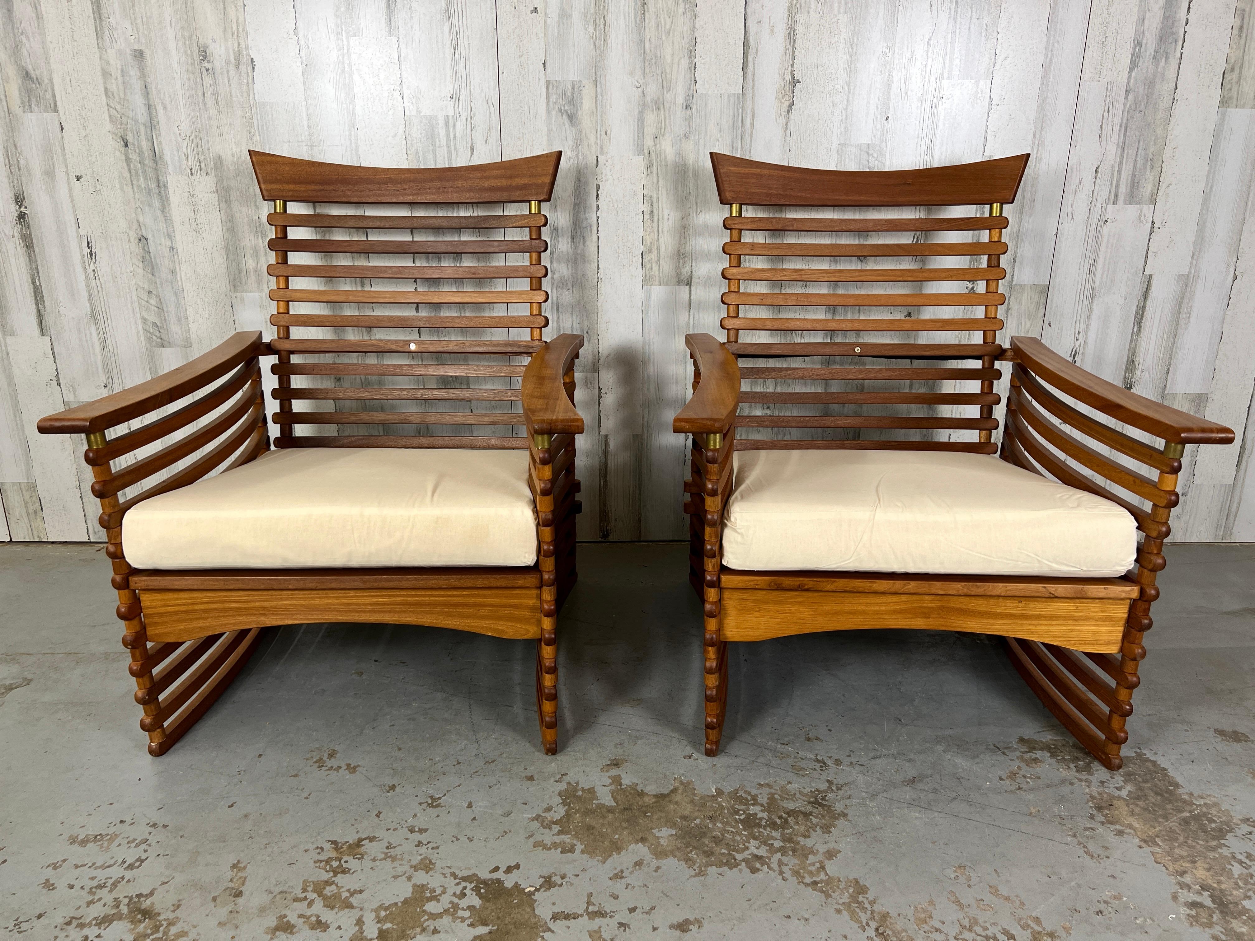 Modern Vintage Slatted Teak Lounge Chairs For Sale