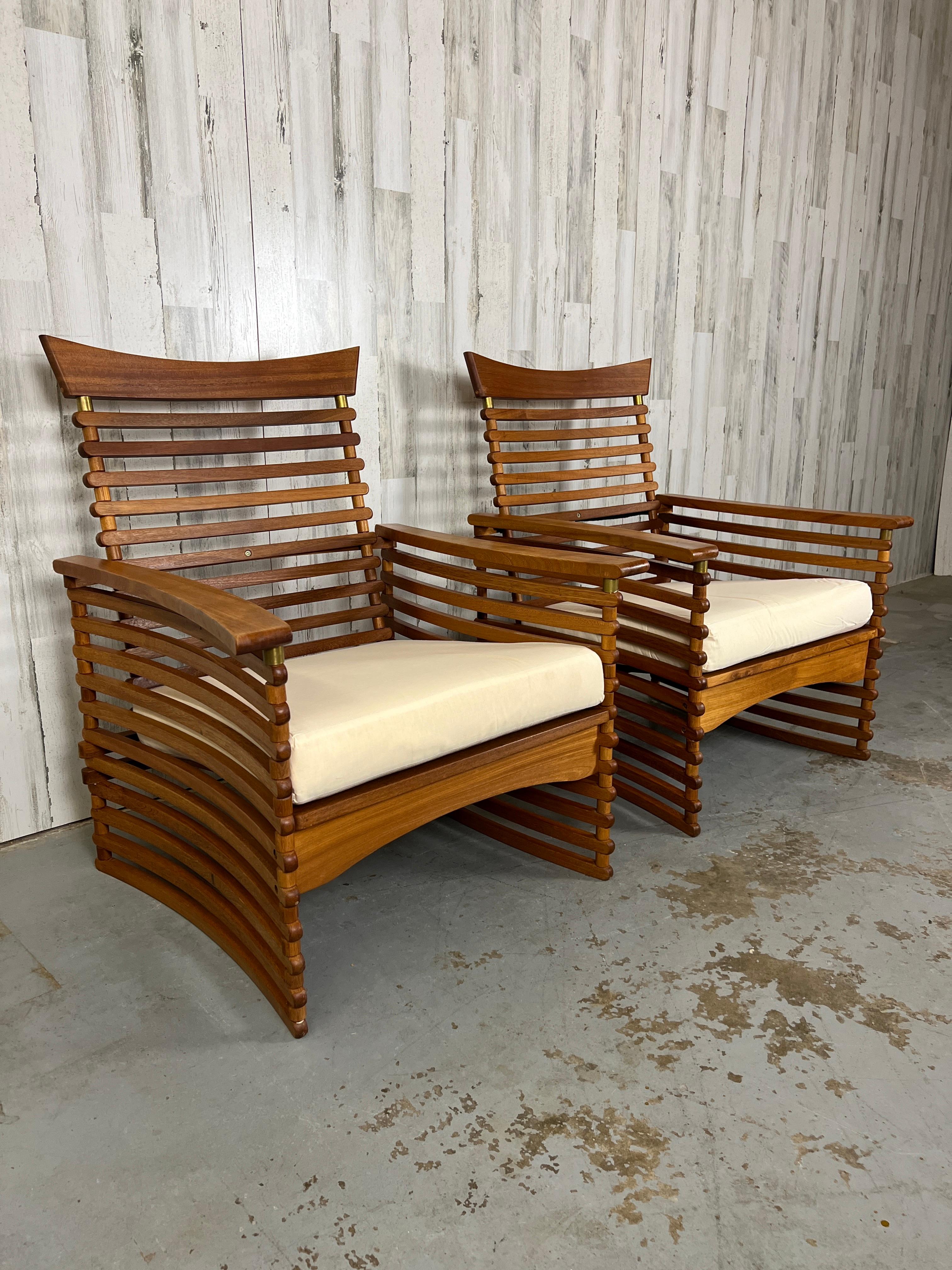Vintage Slatted Teak Lounge Chairs For Sale 1