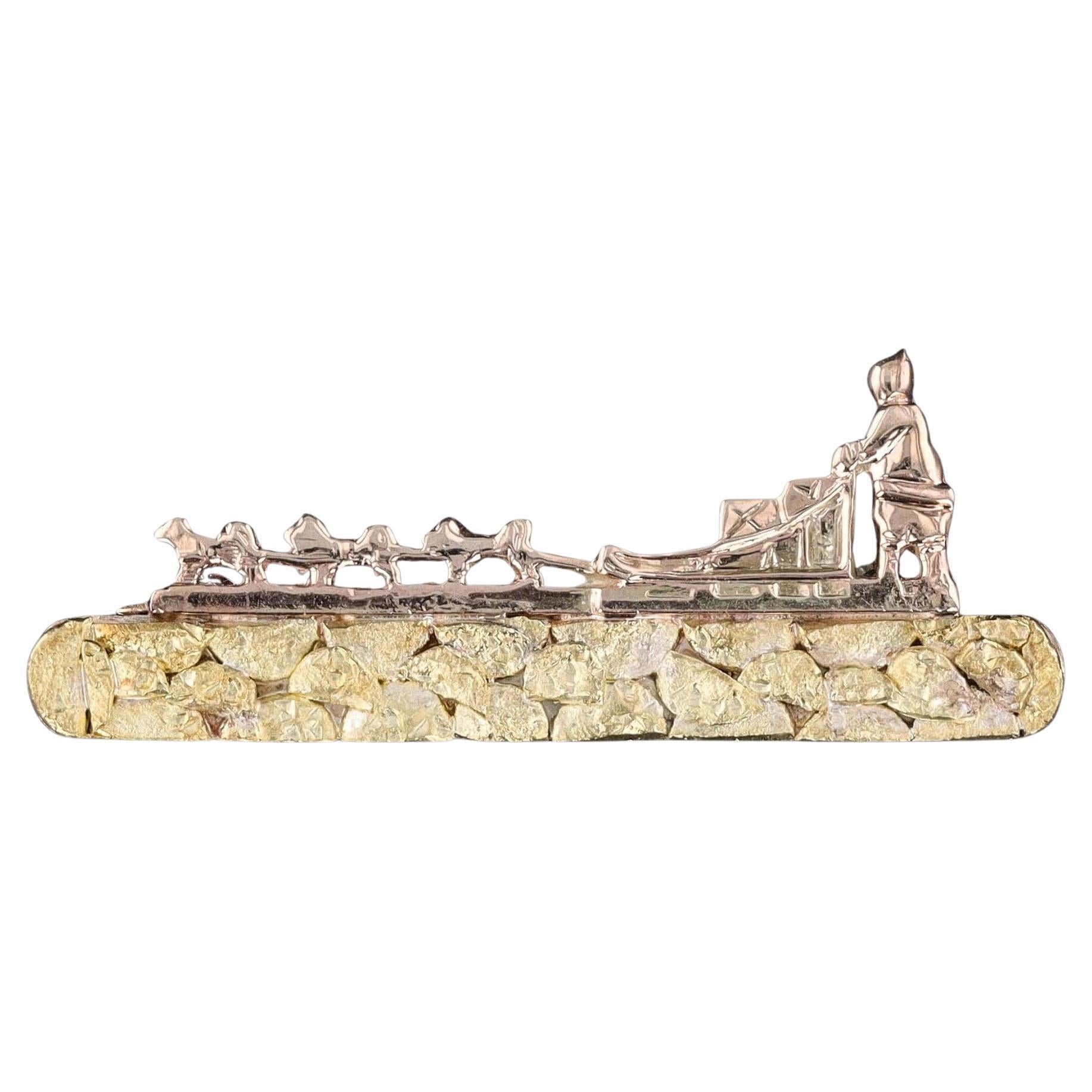 Vintage Sled Dog Brooch of 14k & 18k Gold