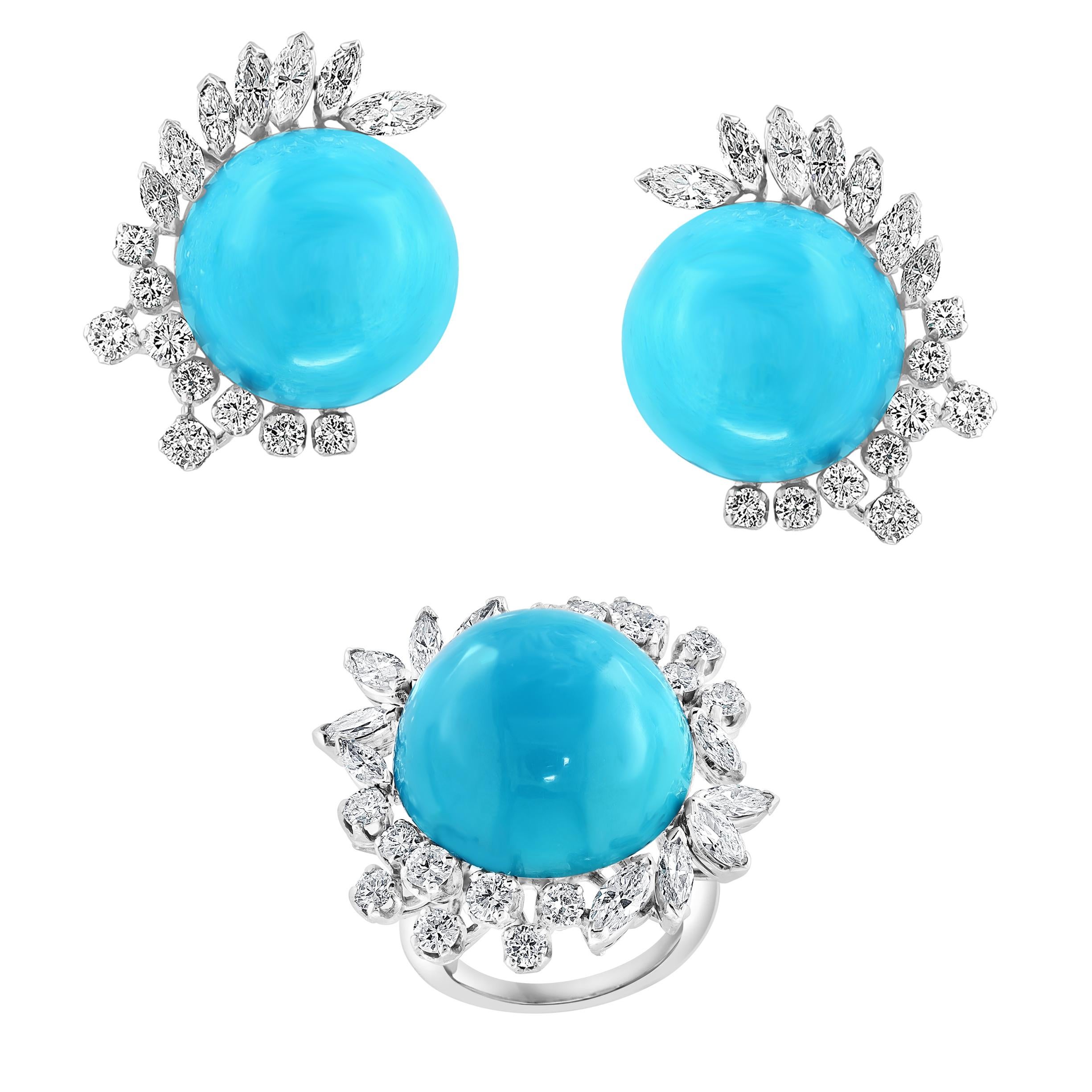 Vintage Sleeping Beauty Earring & Ring Set with Diamonds, 18 K White Gold 37Gm 8