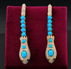 Vintage Sleeping Beauty Turquoise 4.70 Diamond Snake Earrings