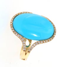 Vintage Sleeping Beauty Turquoise Diamond Cocktail Ring with 18K Yellow Gold