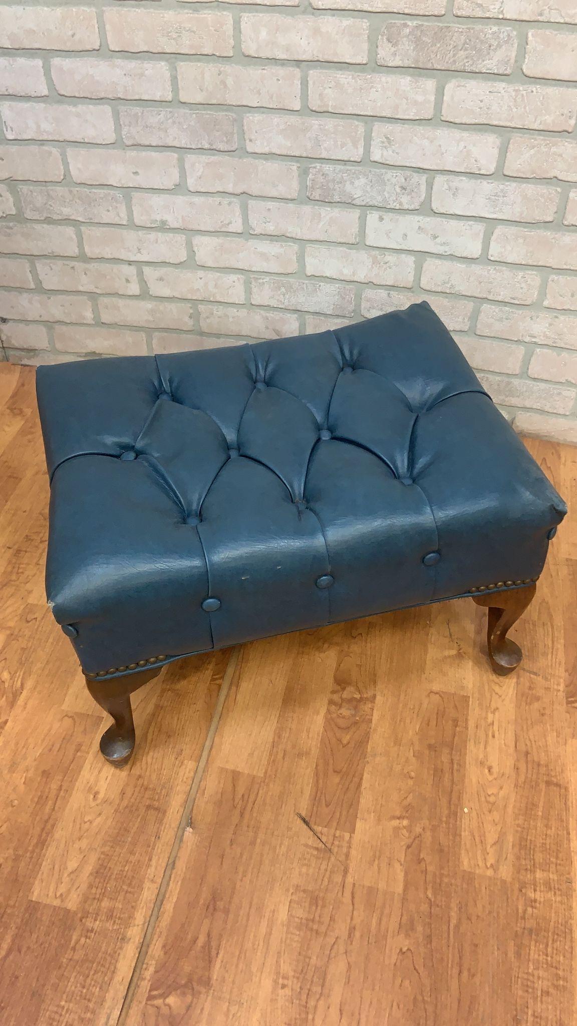 Mid-20th Century Vintage Sleepy Hollow Blue Tufted Chair and Ottoman - 2 Piece Set