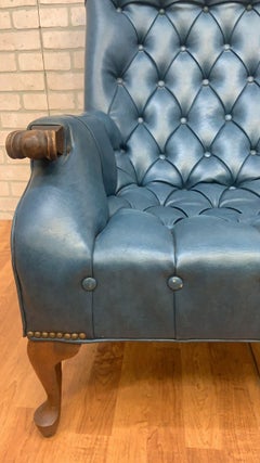 Vintage Sleepy Hollow Blue Tufted Chair and Ottoman - 2 Piece Set