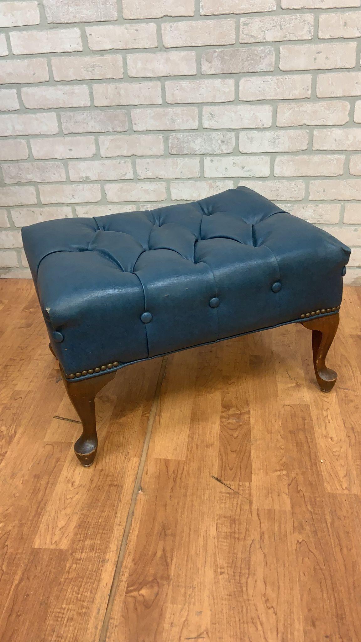 Regency Vintage Sleepy Hollow Blue Tufted Chair and Ottoman - 2 Piece Set