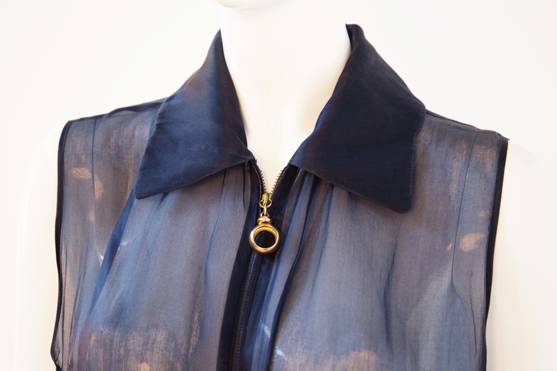 Women's Vintage Sleeveless Transparent Blue Blouse For Sale