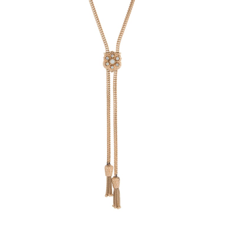 Vintage Slide Necklace Opal Tassel 14 Karat Gold Adjustable Estate