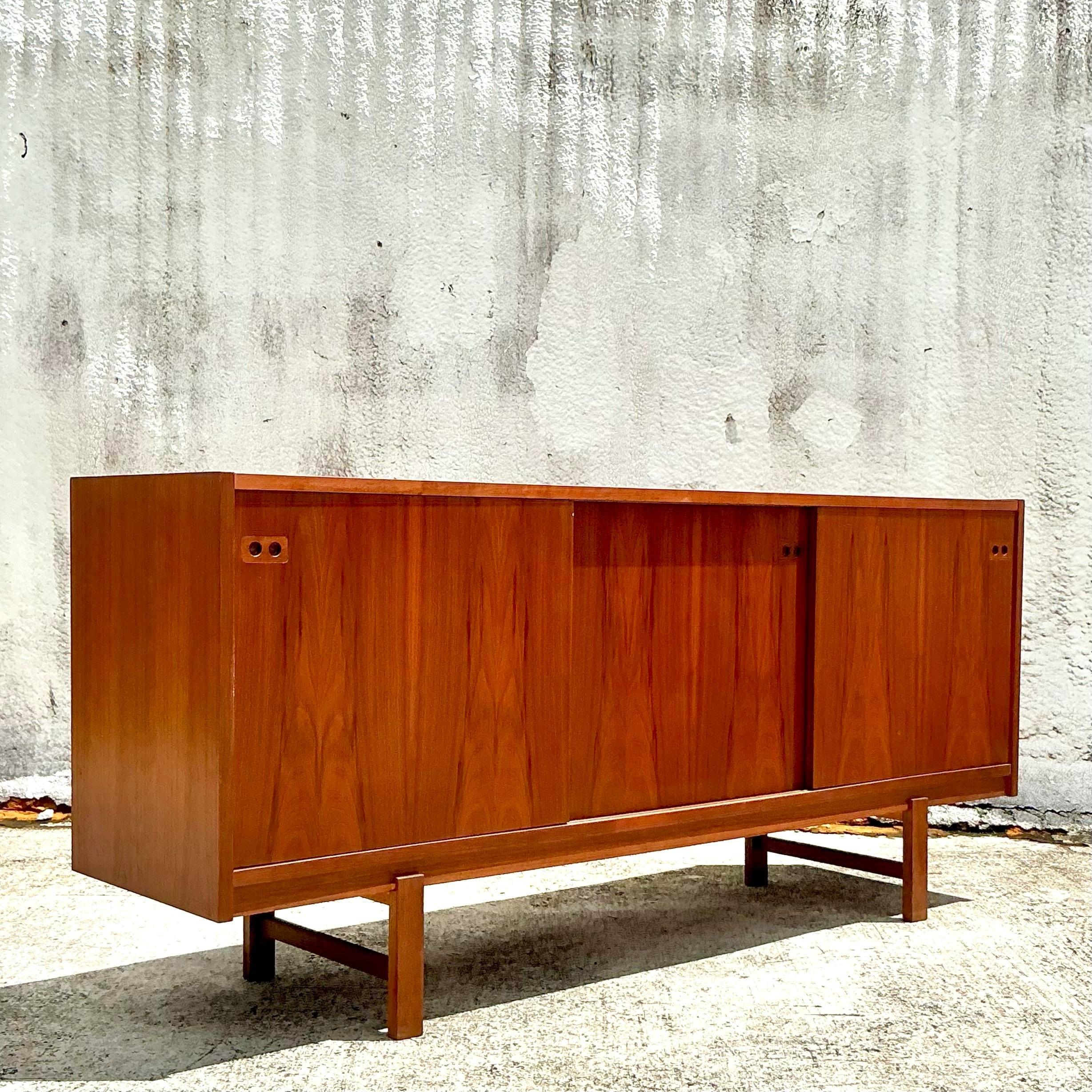 Vintage Sliding Door Steak Credenza After Kofod Larsen For Sale 3