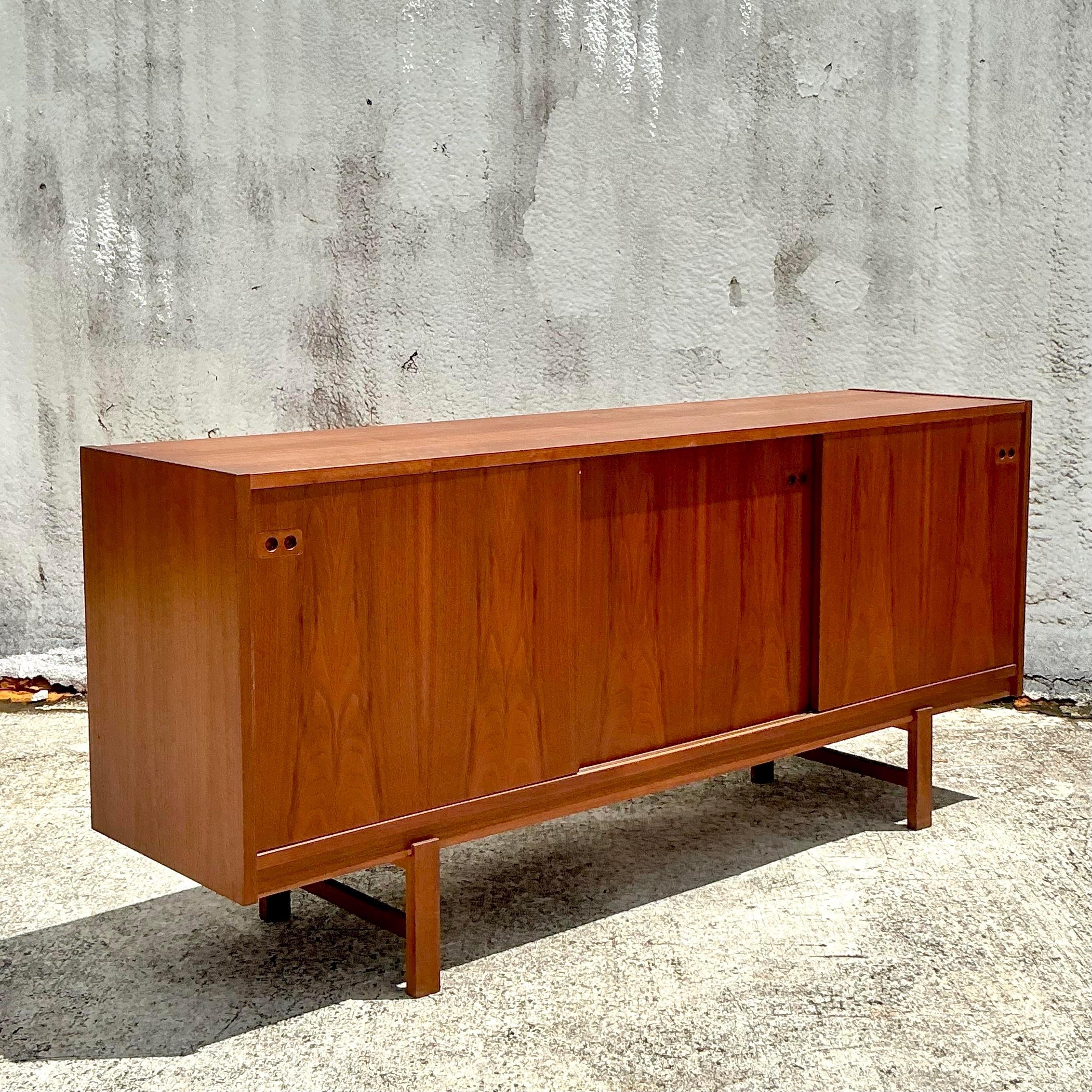 Danish Vintage Sliding Door Steak Credenza After Kofod Larsen For Sale