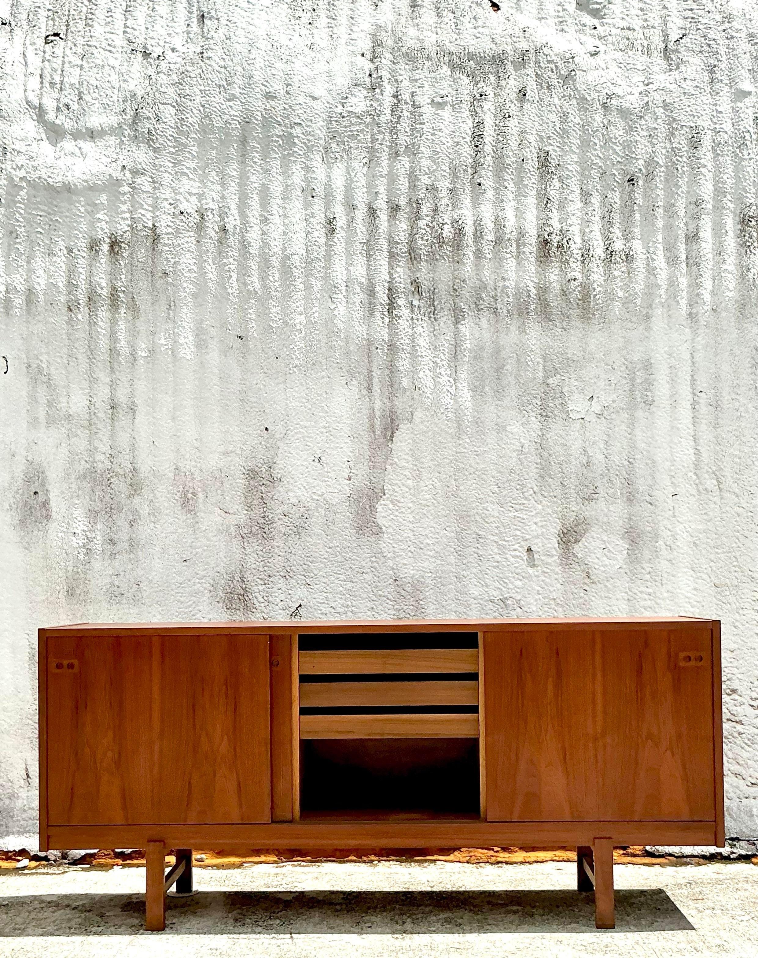 Vintage Sliding Door Steak Credenza After Kofod Larsen In Good Condition For Sale In West Palm Beach, FL