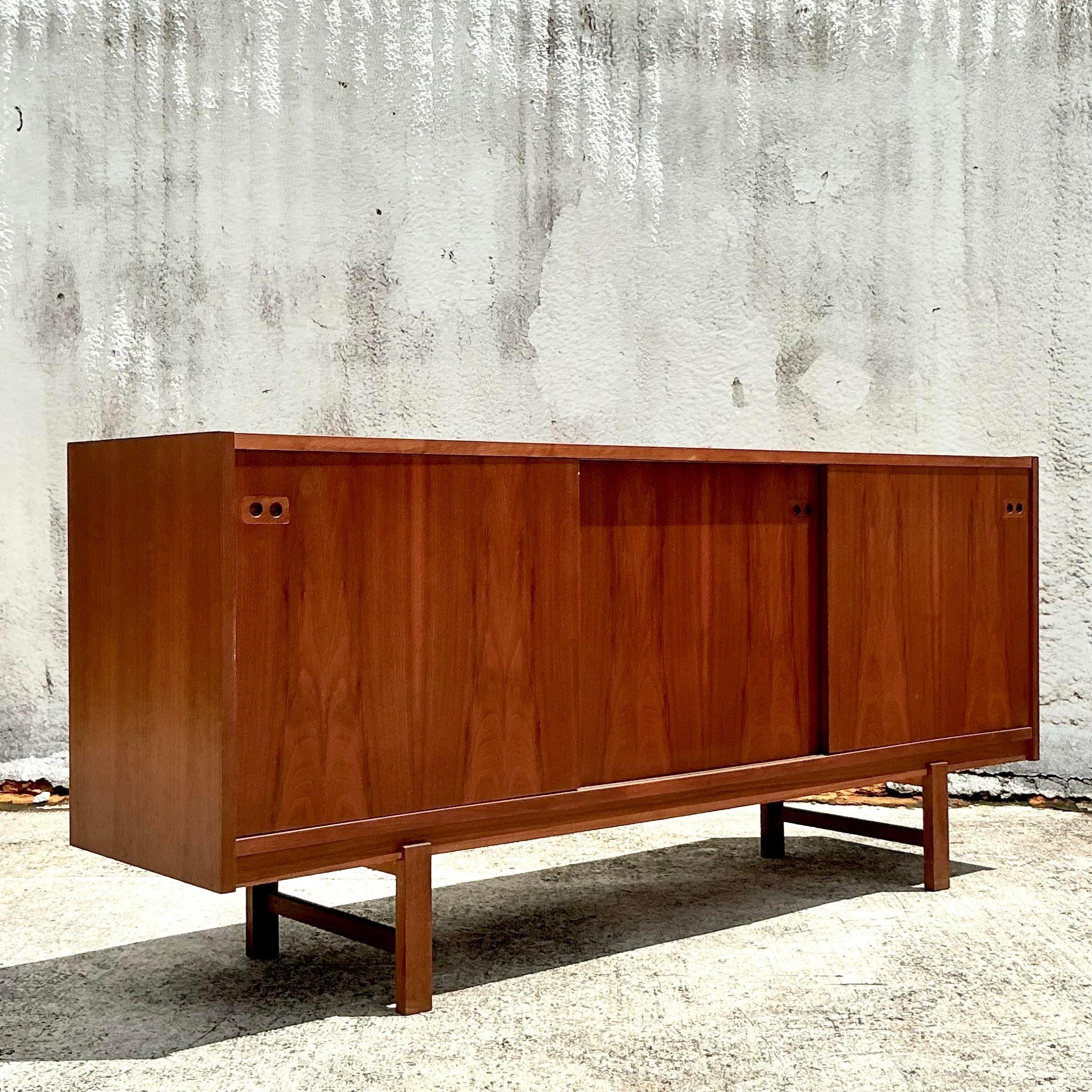 Vintage Sliding Door Steak Credenza After Kofod Larsen For Sale 1