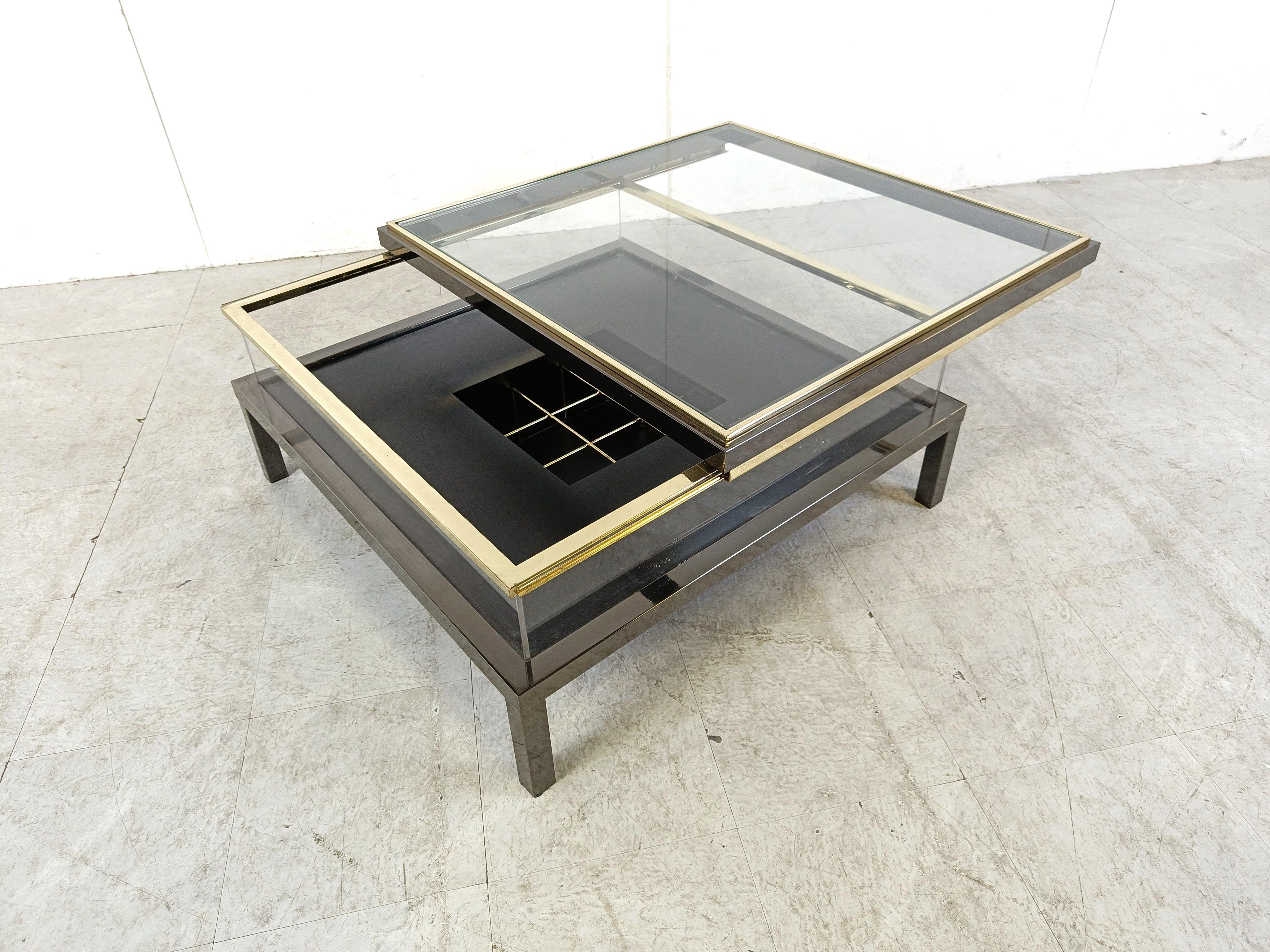 Vintage sliding glass coffee table by Maison Jansen, 1970s For Sale 3