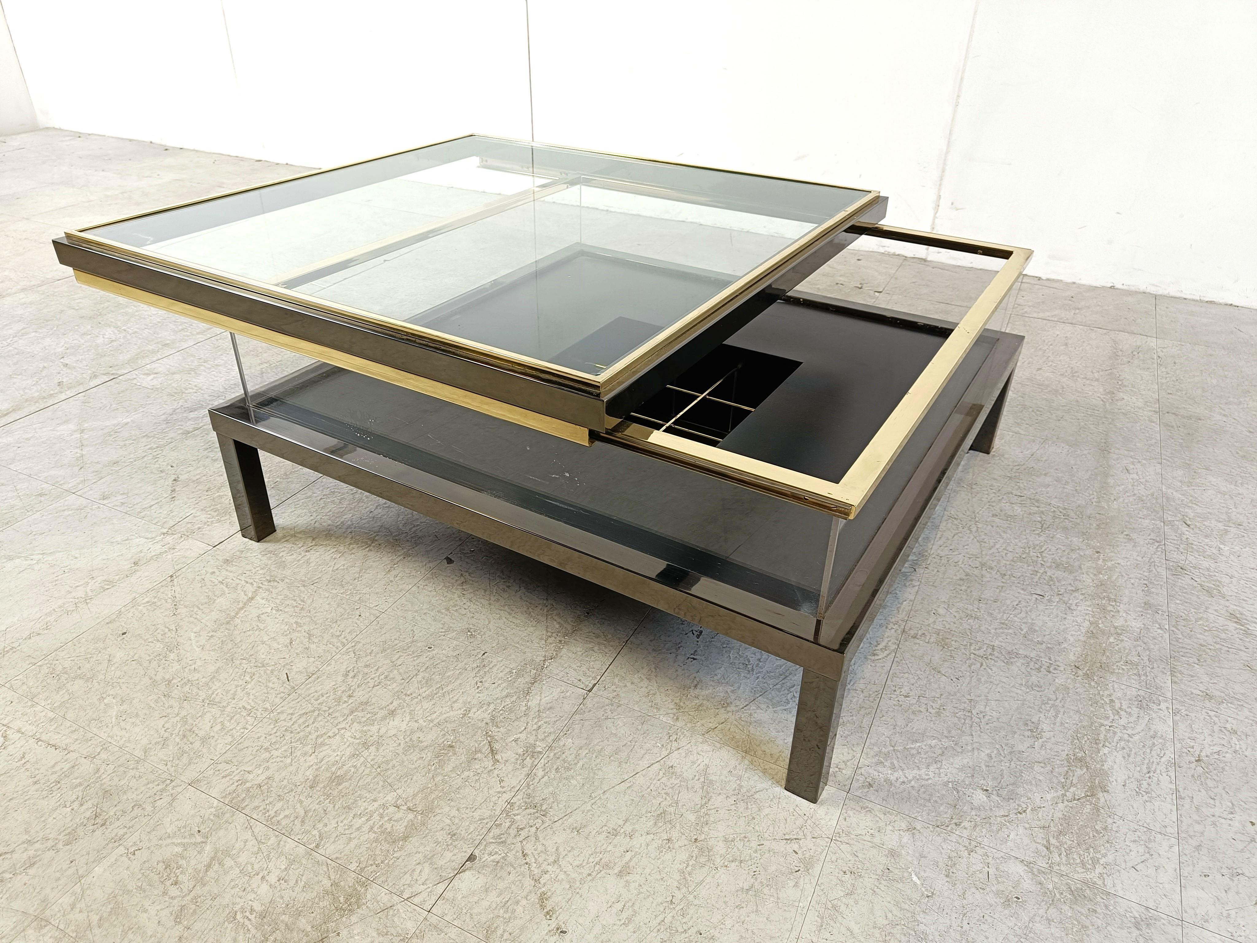 Vintage sliding glass coffee table by Maison Jansen, 1970s For Sale 4