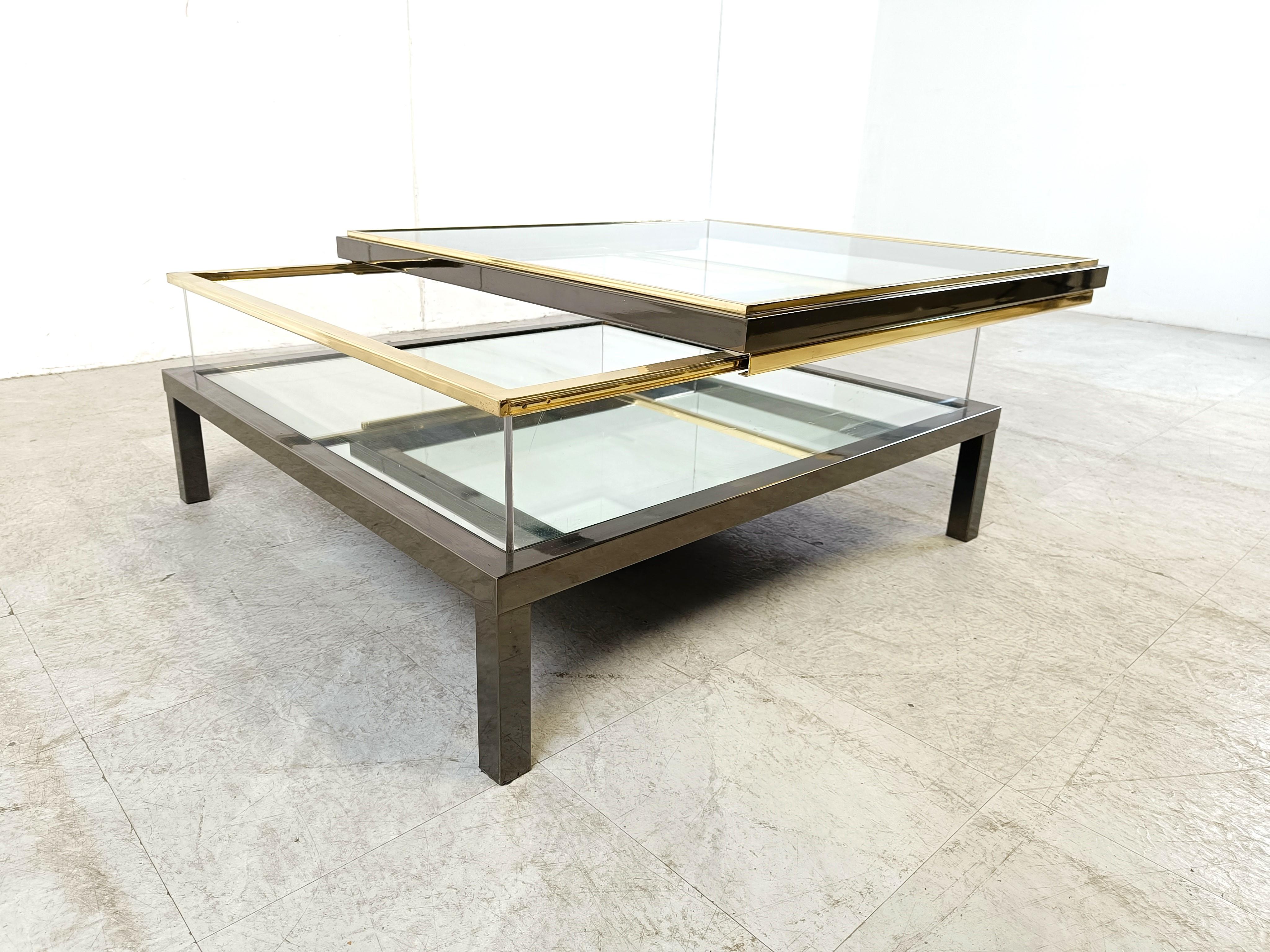 French Vintage sliding glass coffee table by Maison Jansen, 1970s For Sale