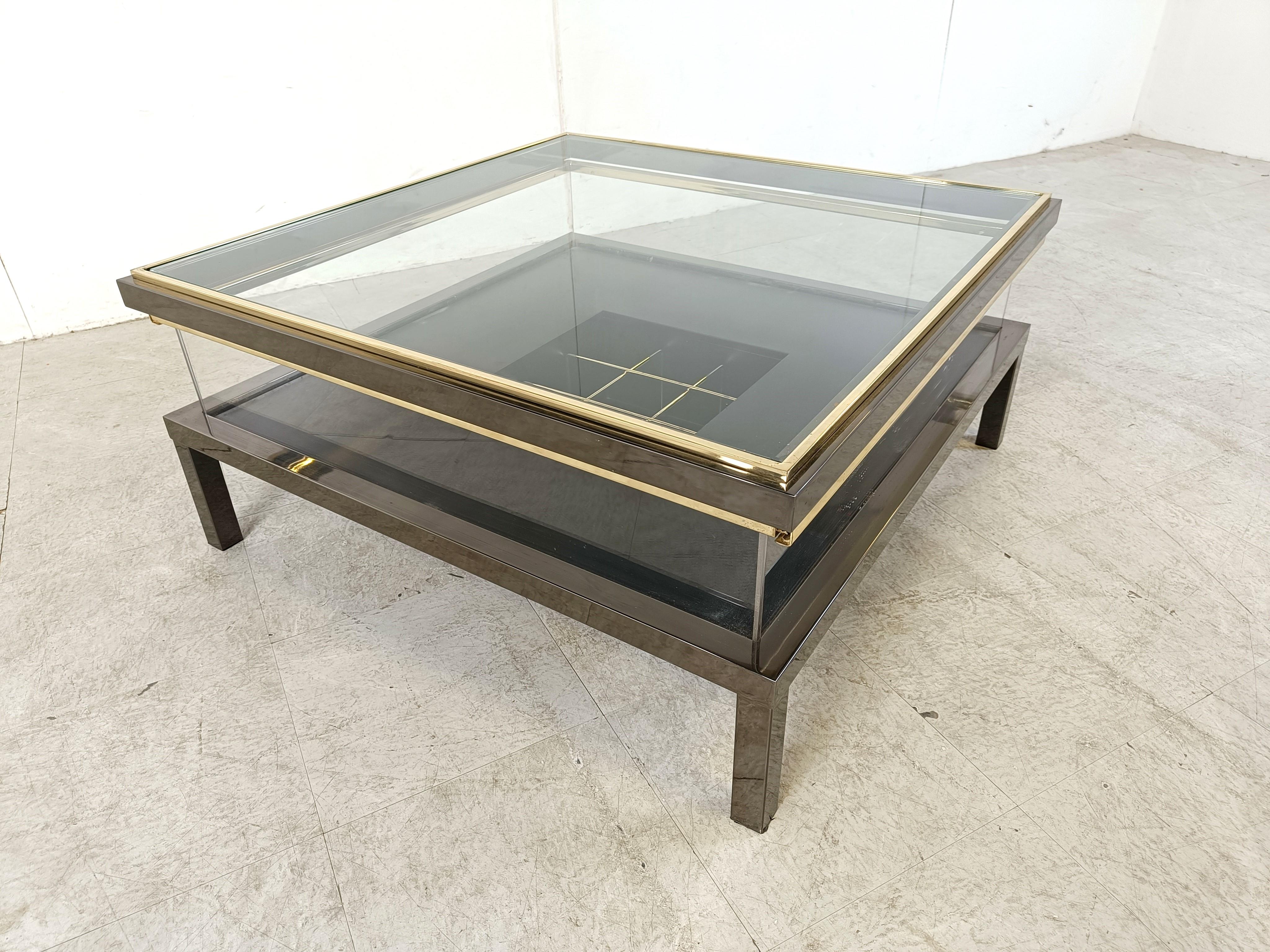 Vintage sliding glass coffee table by Maison Jansen, 1970s For Sale 1