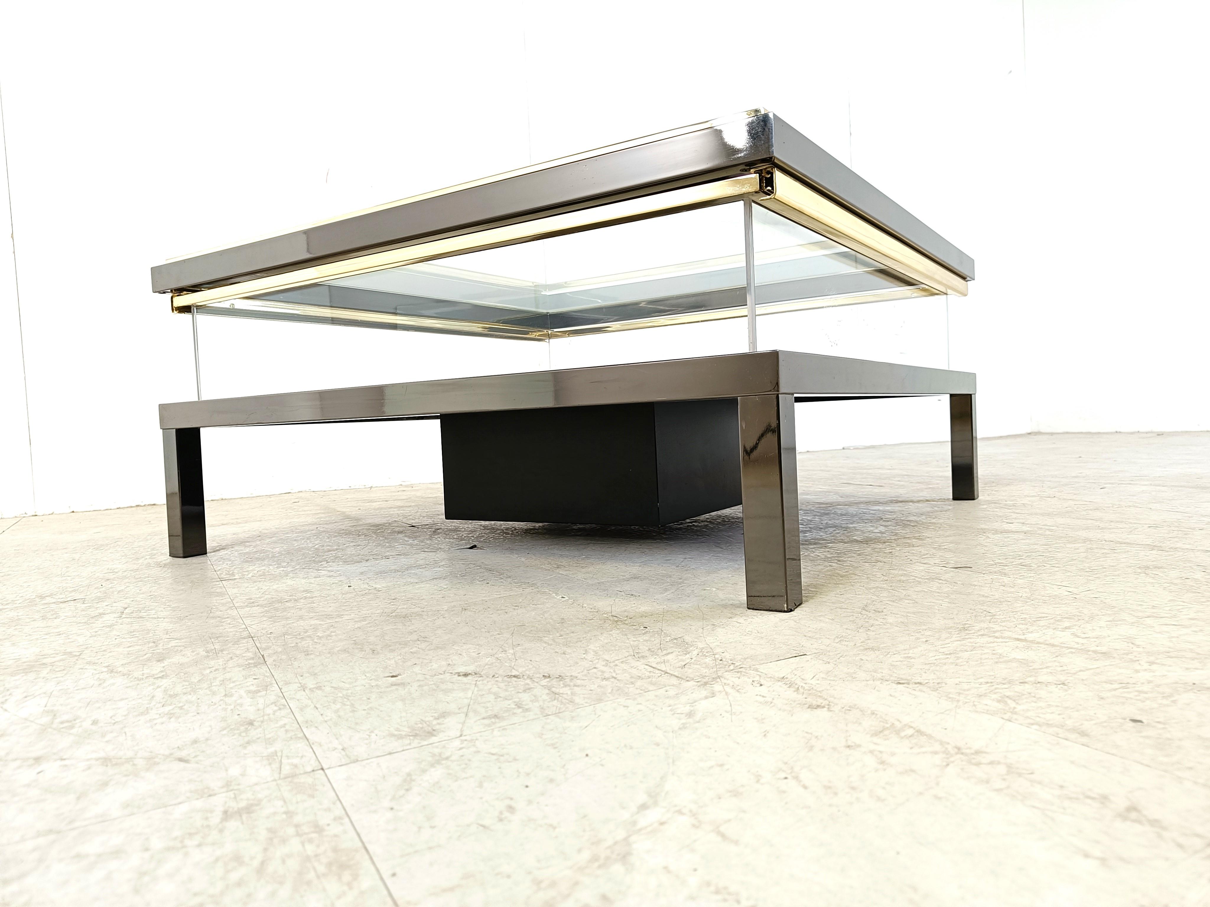 Vintage sliding glass coffee table by Maison Jansen, 1970s For Sale 2