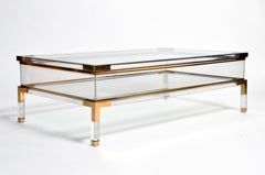 Vintage Sliding Glass Top Coffee Table Attributed to Maison Jansen