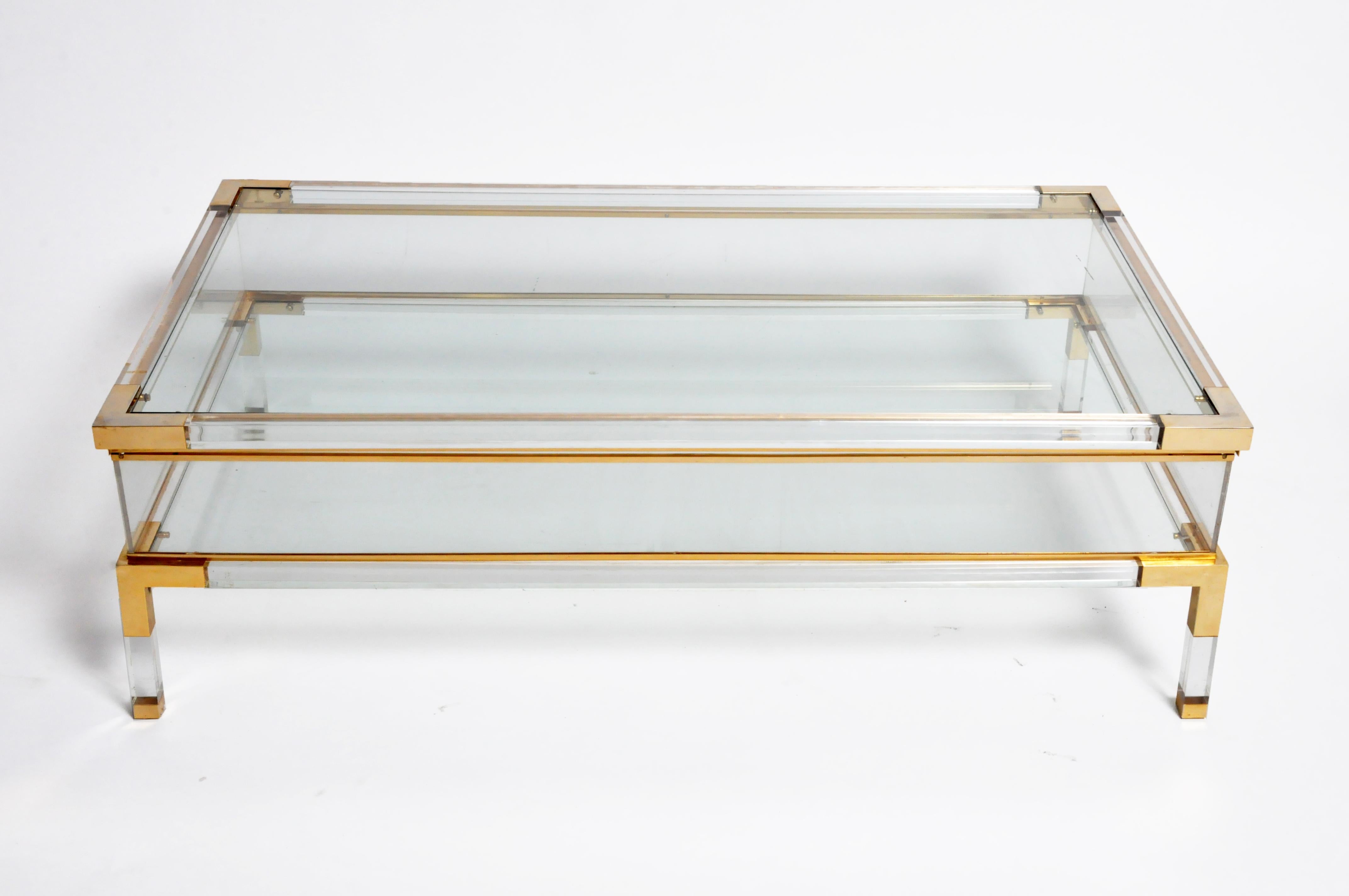 Vintage Sliding Glass Top Coffee Table Attributed to Maison Jansen In Good Condition In Chicago, IL