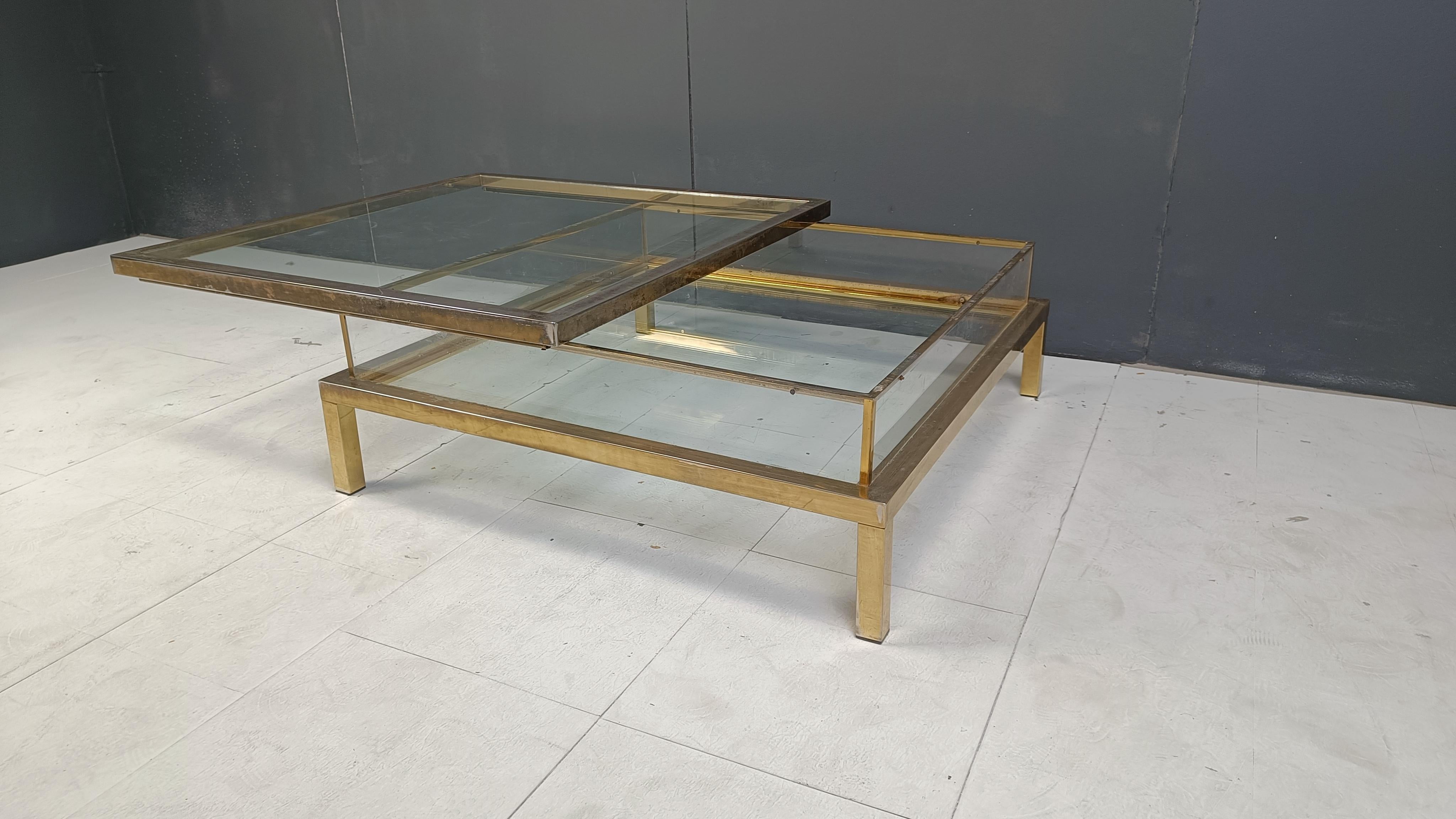 Mesa de centro vintage con tapa deslizante o mesa de centro expositora, años 70 en venta 4