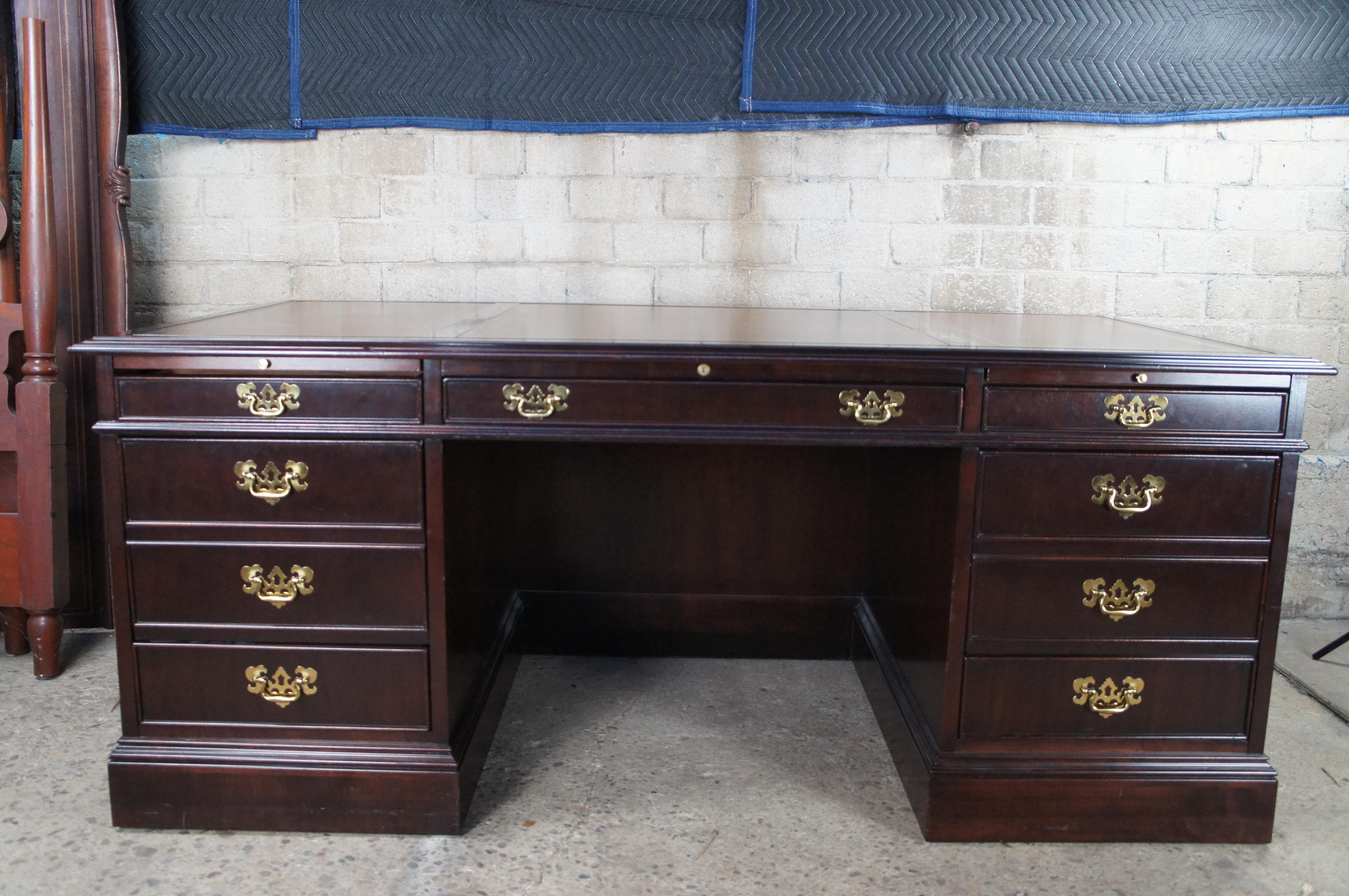 American Vintage Sligh Chippendale Style Mahogany Tooled Leather Executive Office Desk