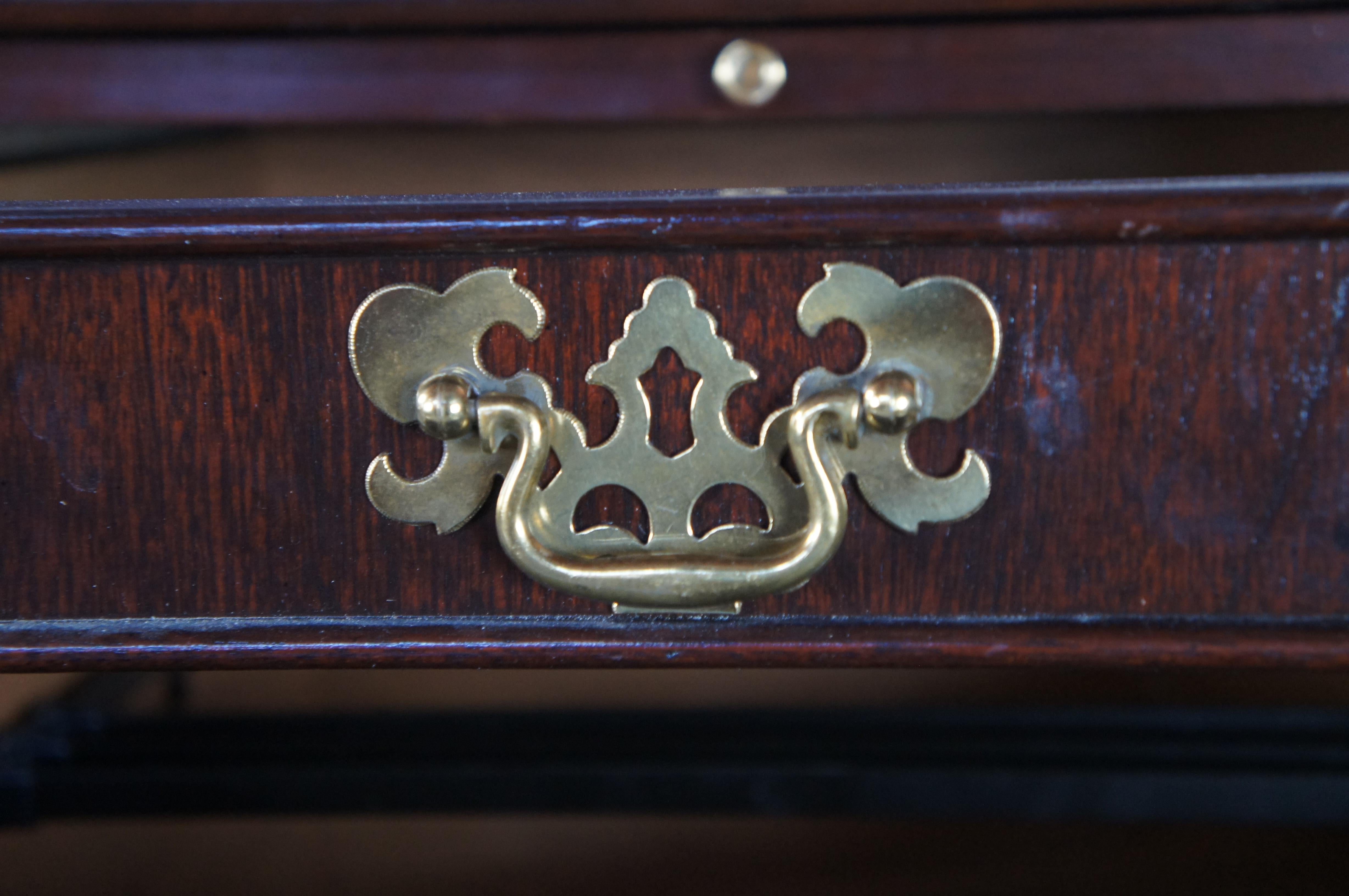 Vintage Sligh Chippendale Style Mahogany Tooled Leather Executive Office Desk 3