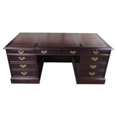 Vintage Sligh Chippendale Style Mahogany Tooled Leather Executive Office Desk