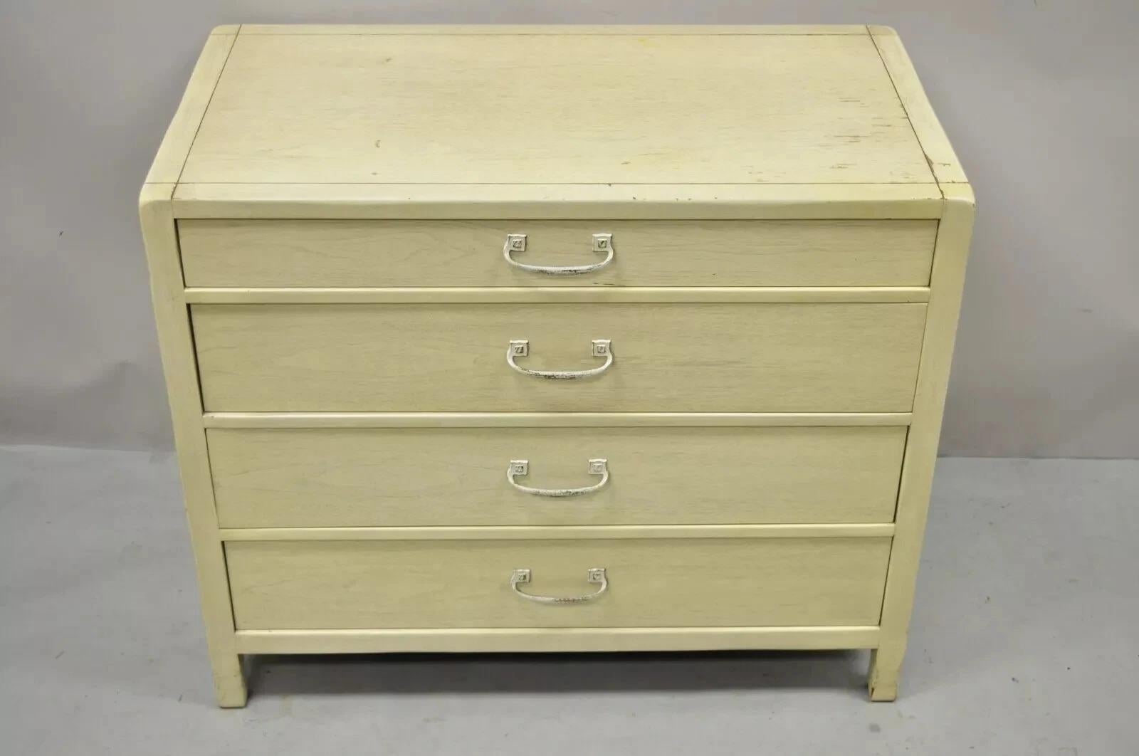 Cómoda Pecho Vintage Sligh Mid Century Modern 4 Cajones Pintada Cerusa en venta 5