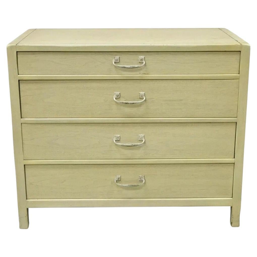 Vintage Sligh Mid Century Modern 4 Drawer Cerused Painted Bachelor Chest Dresser
