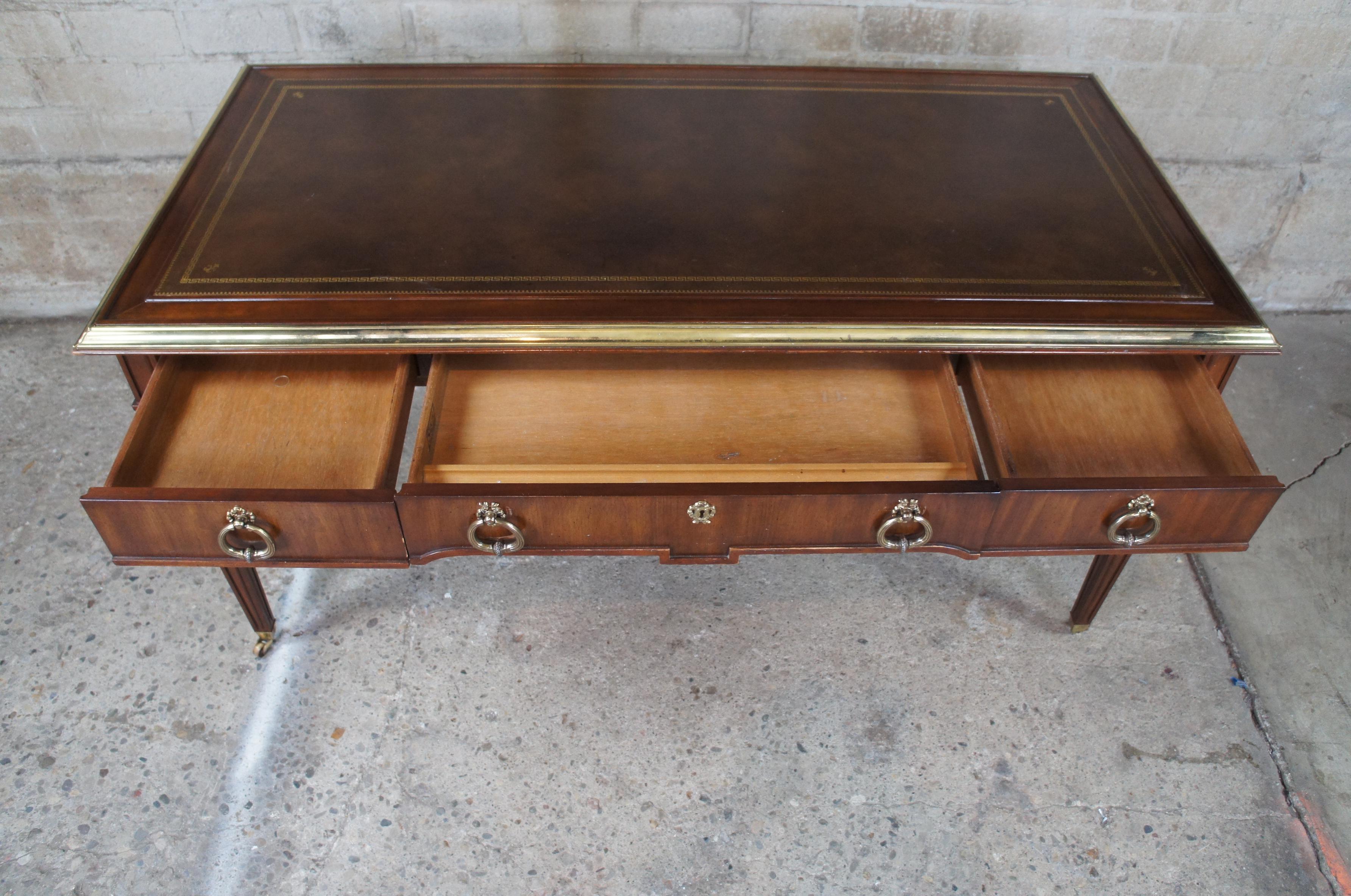 Vintage Sligh Neoclassical Revival Mahogany & Brass Tooled Leather Writing Desk 1