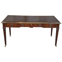 Vintage Sligh Neoclassical Revival Mahogany & Brass Tooled Leather Writing Desk