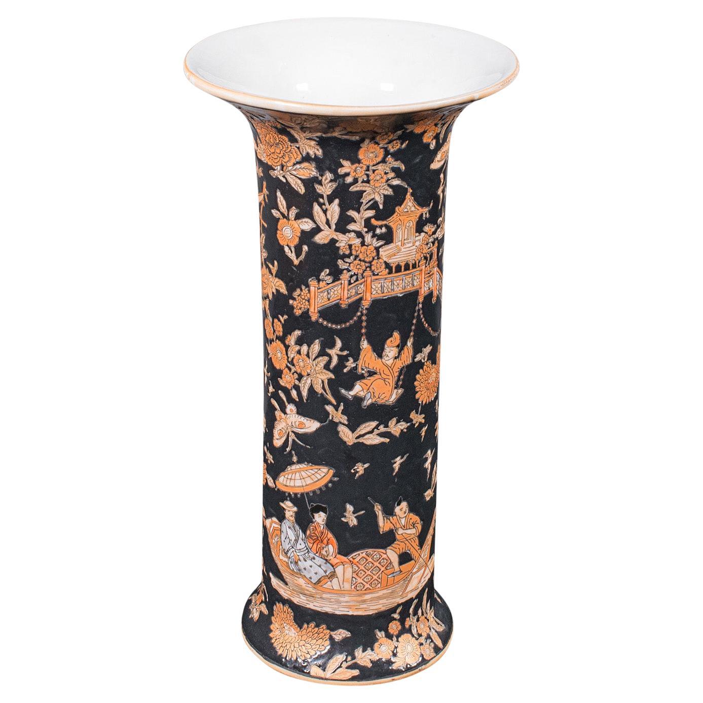Jarrón Trompeta Vintage, Chino, Cerámica, Manga Floral, Art Decó, C.1940 en venta