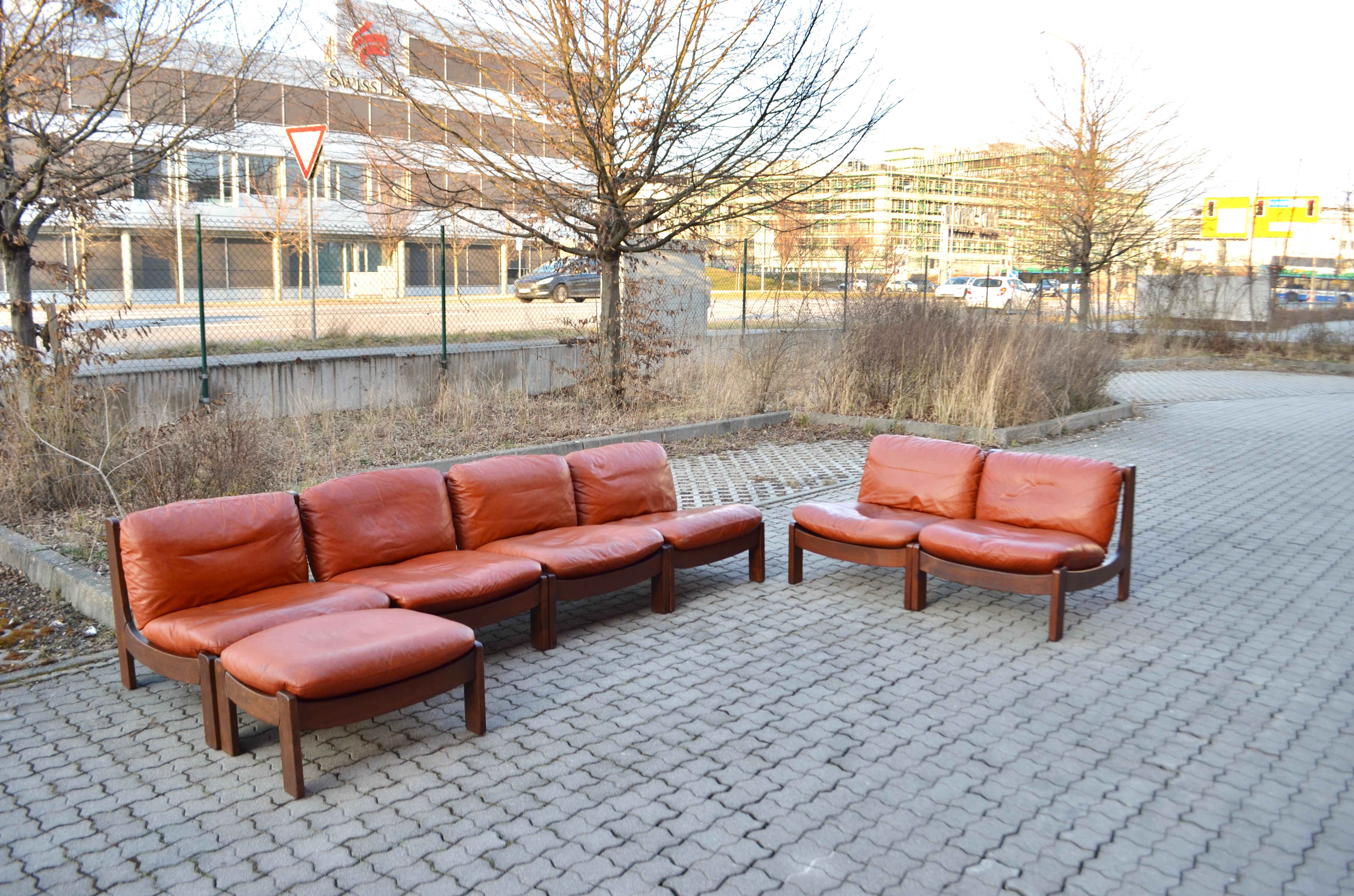 Dreipunkt International Vintage Sling Modular Cognac Leather Sectional Sofa For Sale 11