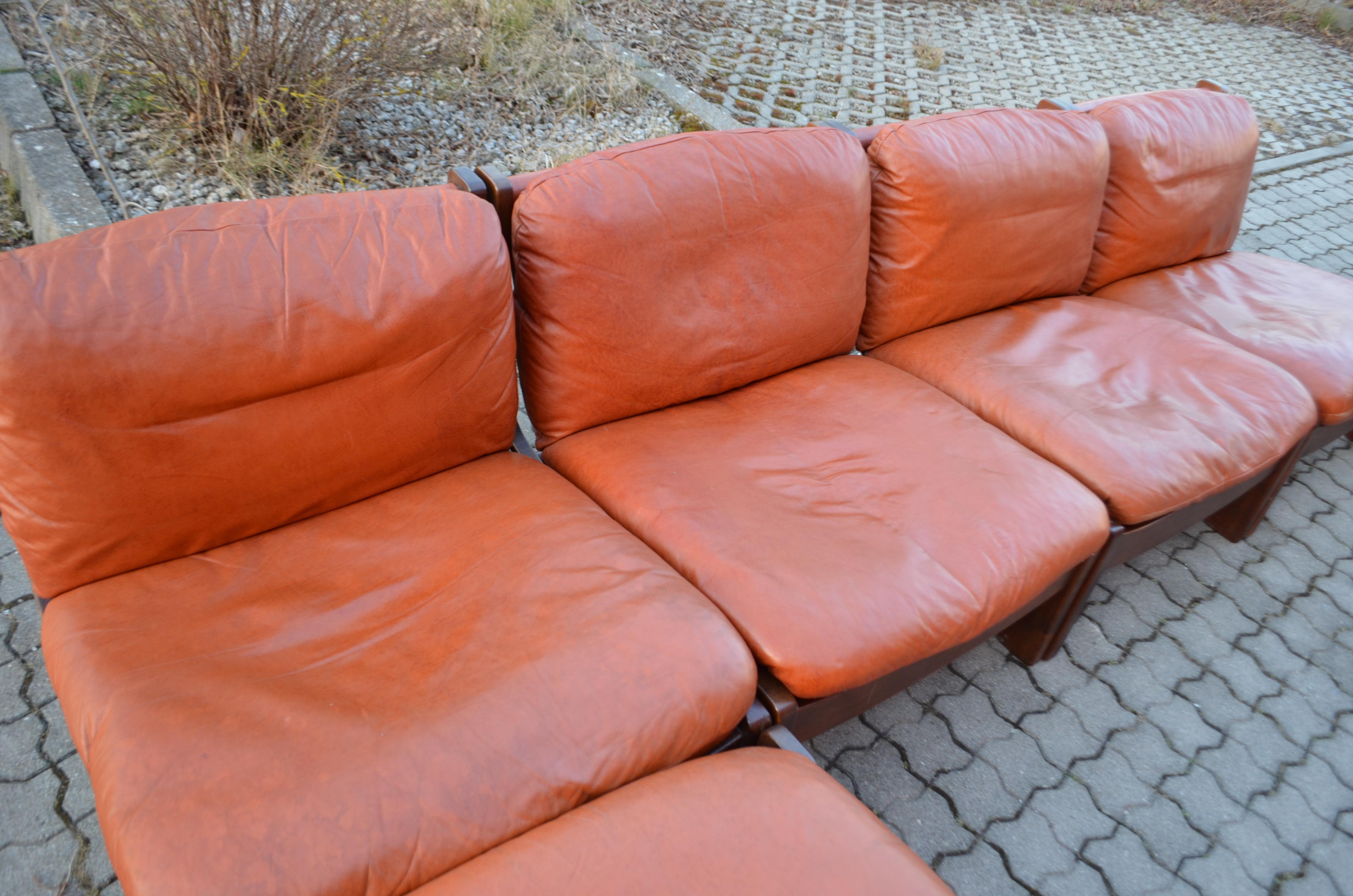 Mid-Century Modern Dreipunkt International Vintage Sling Modular Cognac Leather Sectional Sofa  For Sale